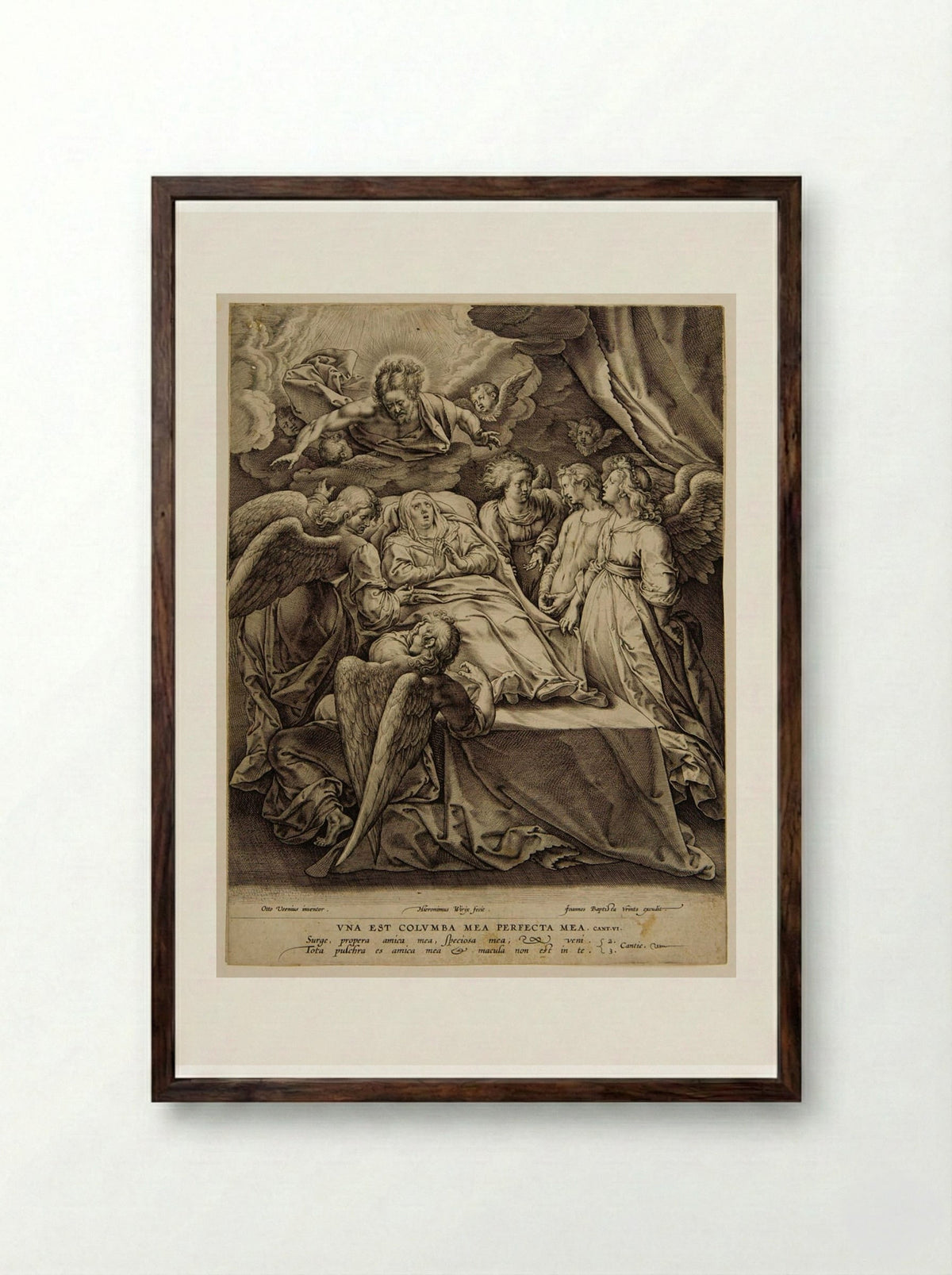 Death of the Virgin - Hieronymus Wierix - Framed Print Dark Wood