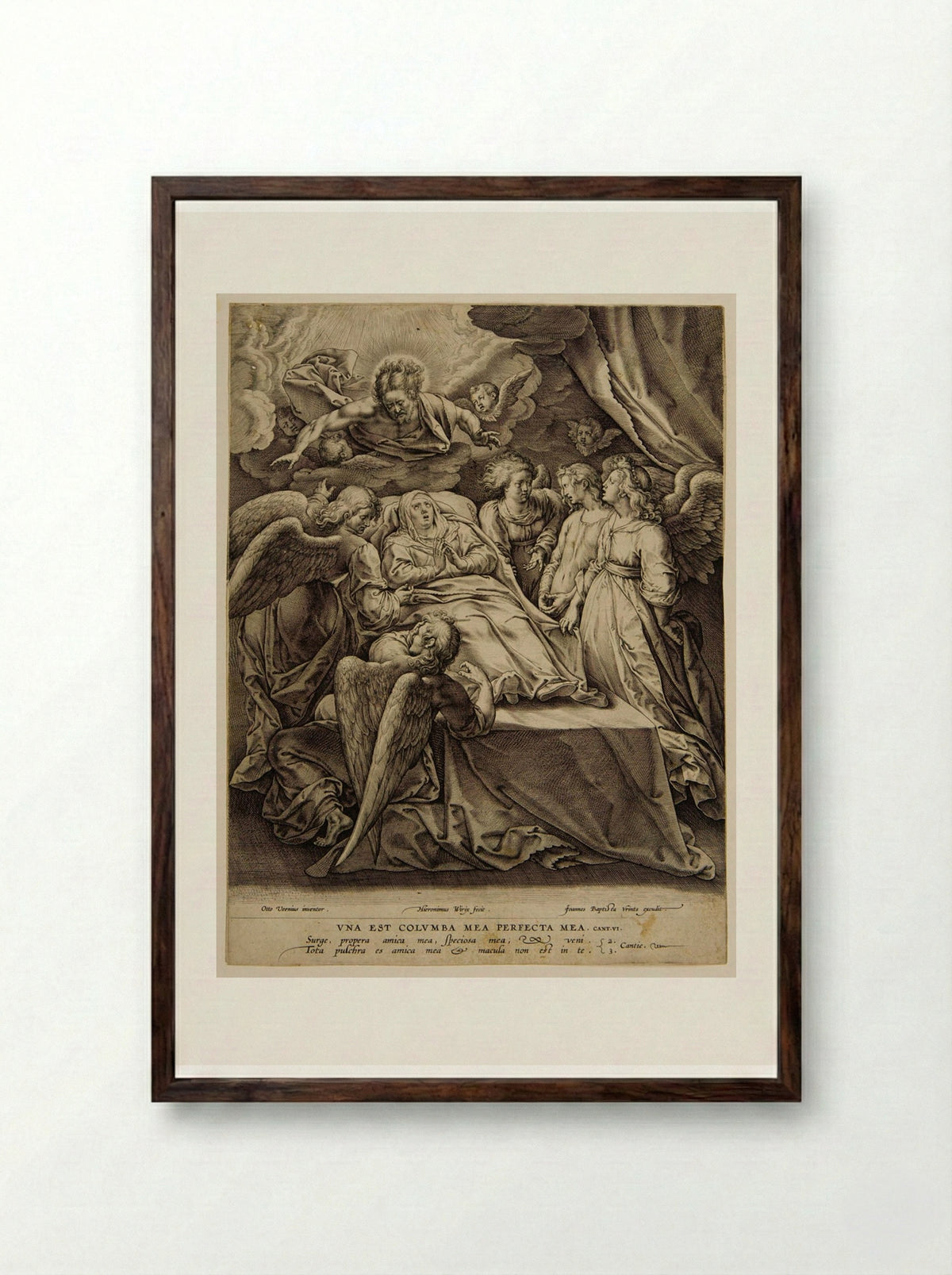 Death of the Virgin - Hieronymus Wierix - Framed Print Dark Wood