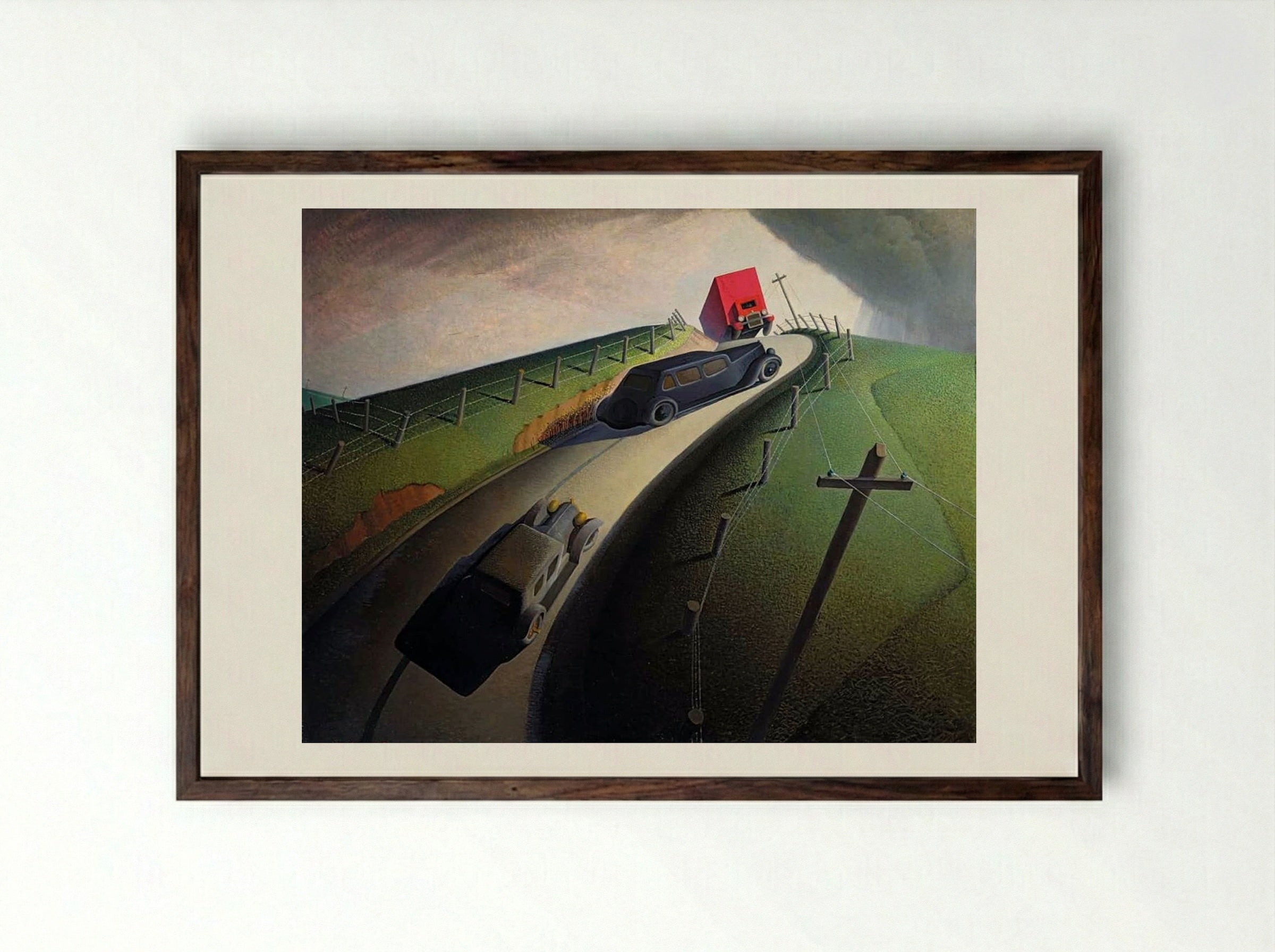 Death on the Ridge Road - Grant Wood - Framed Print Dark Wood