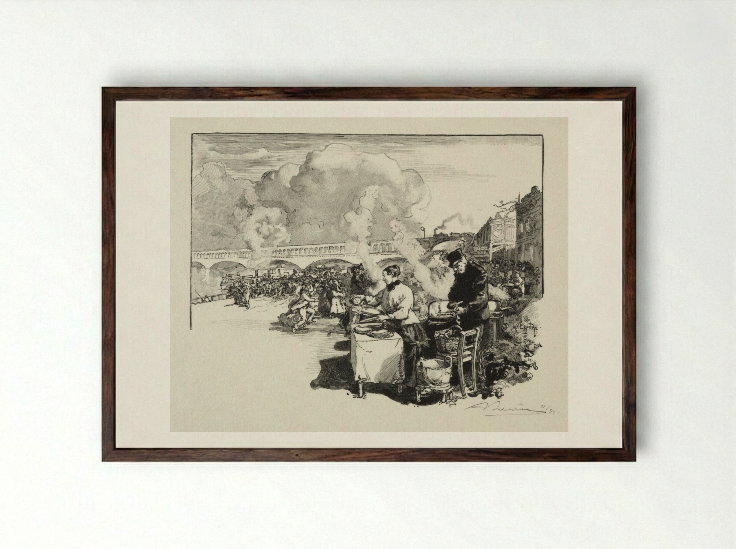 Debarcadère des bateaux-omnibus - Auguste Louis Lepère - Framed Print Dark Wood