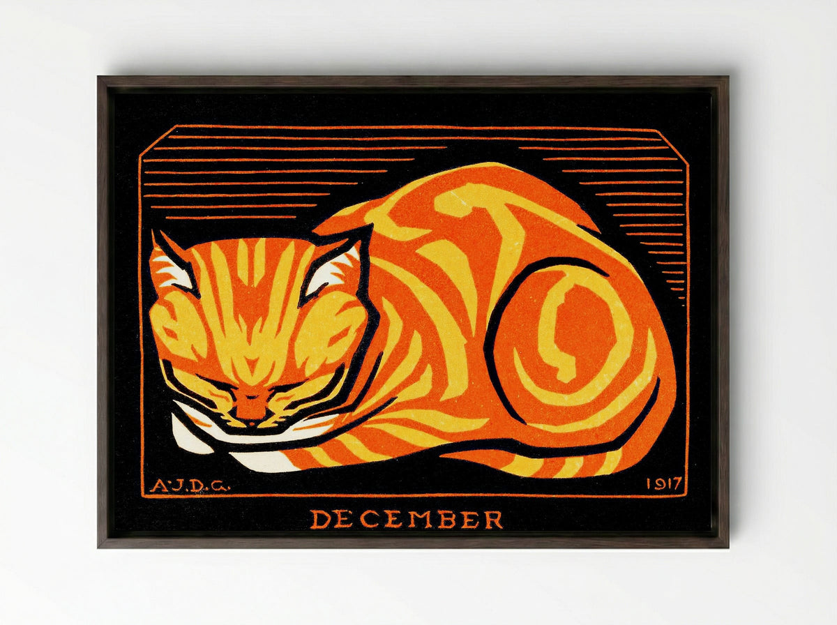 December Cat - Julie de Graag - Framed Canvas Dark Wood