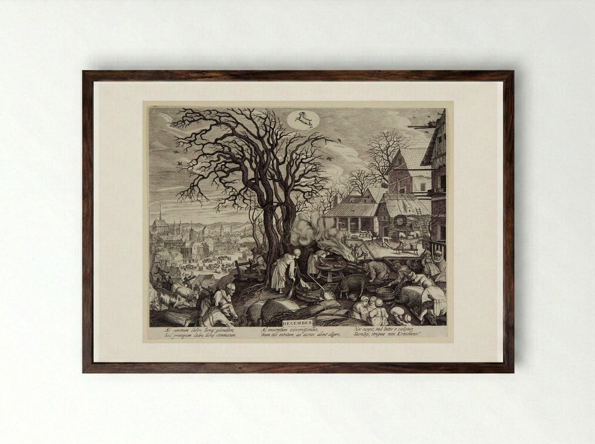 December - Aegidius Sadeler II - Framed Print Dark Wood