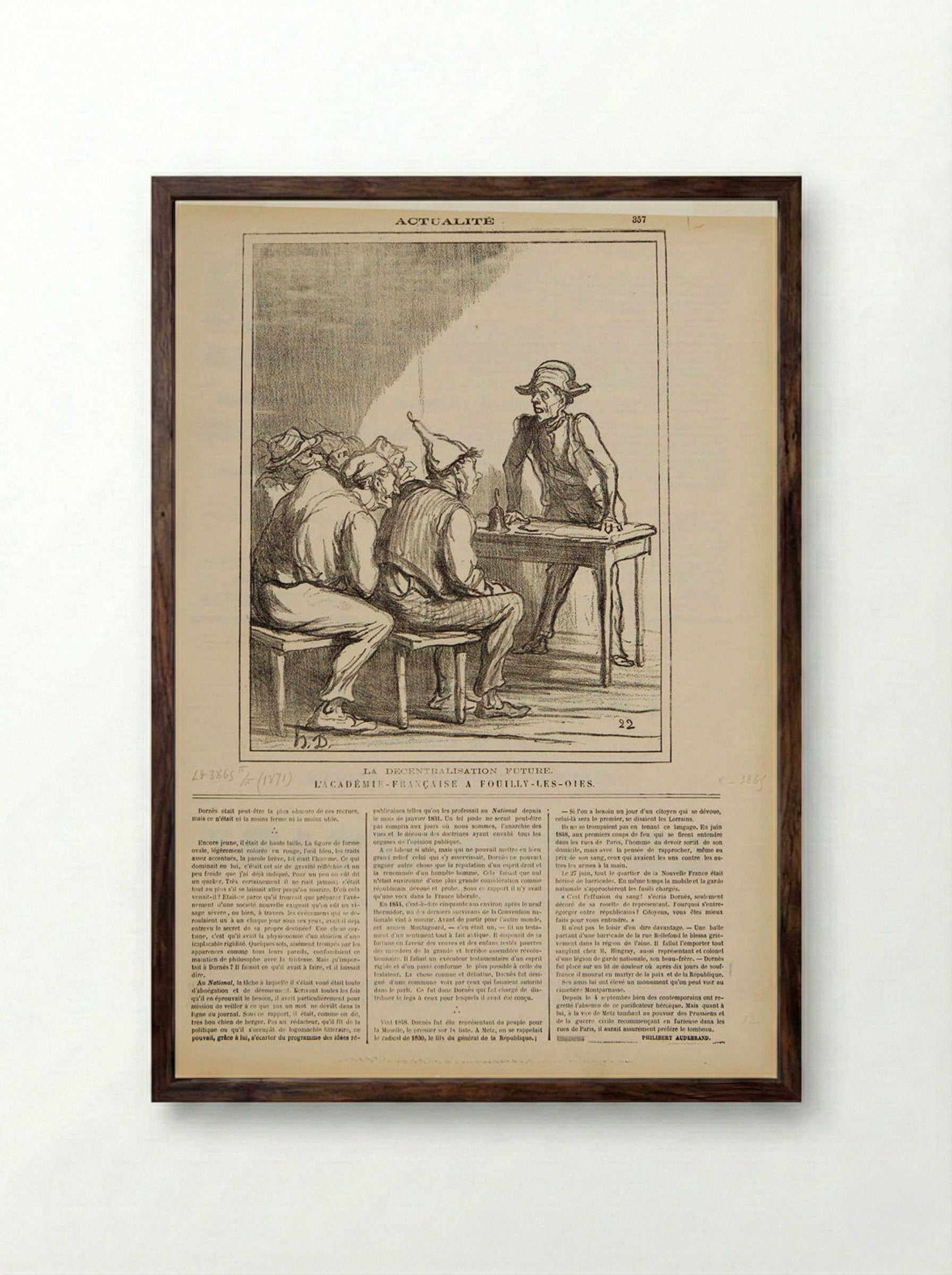 Decentralisation of the Future: The Académie Française at Fouilly-les-Oies - Honoré-Victorin Daumier - Framed Print Dark Wood