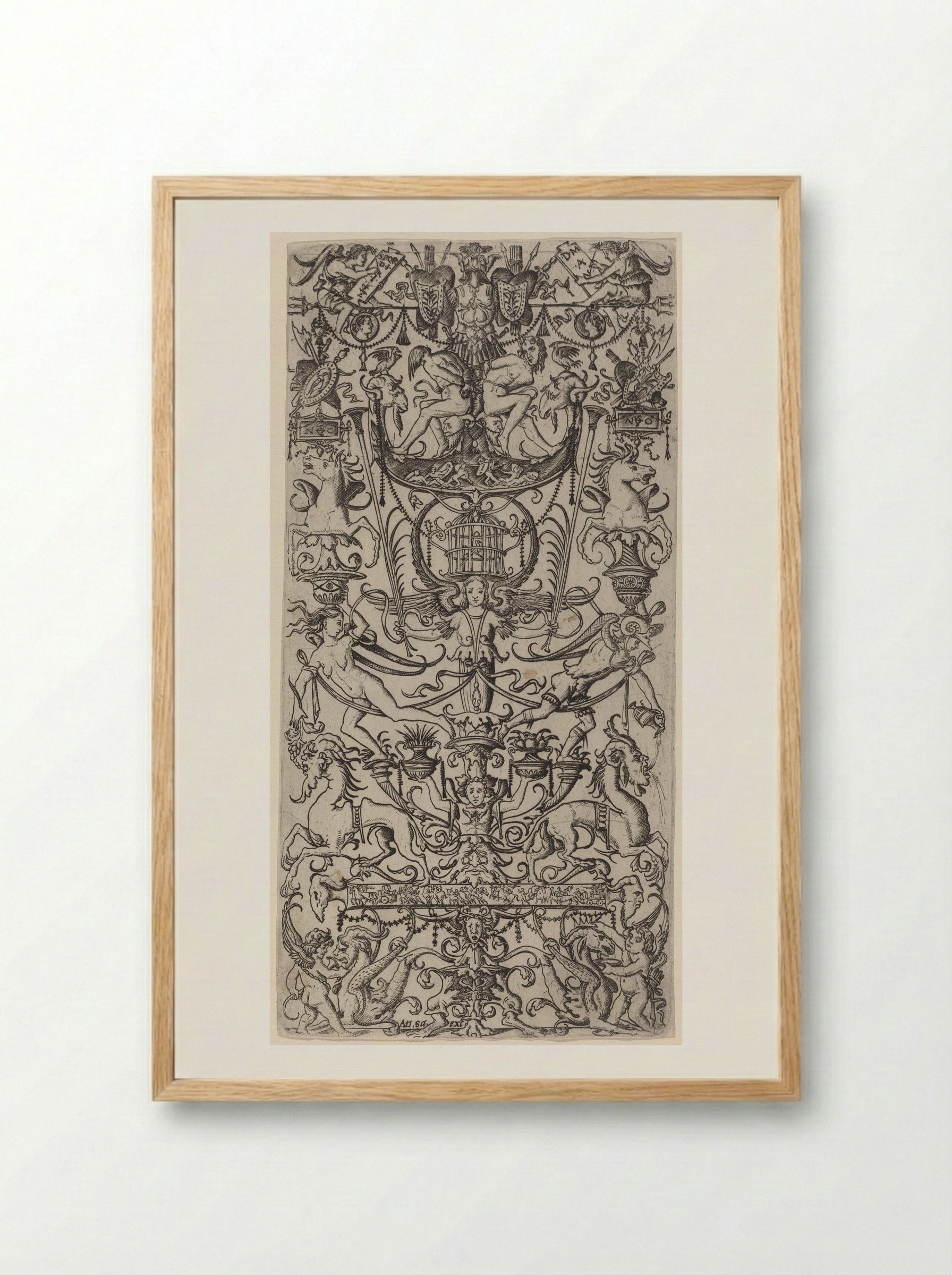 Decorative Panel of Bird, Animal, and Fish Motifs - Nicoletto da Modena - Framed Print Wood