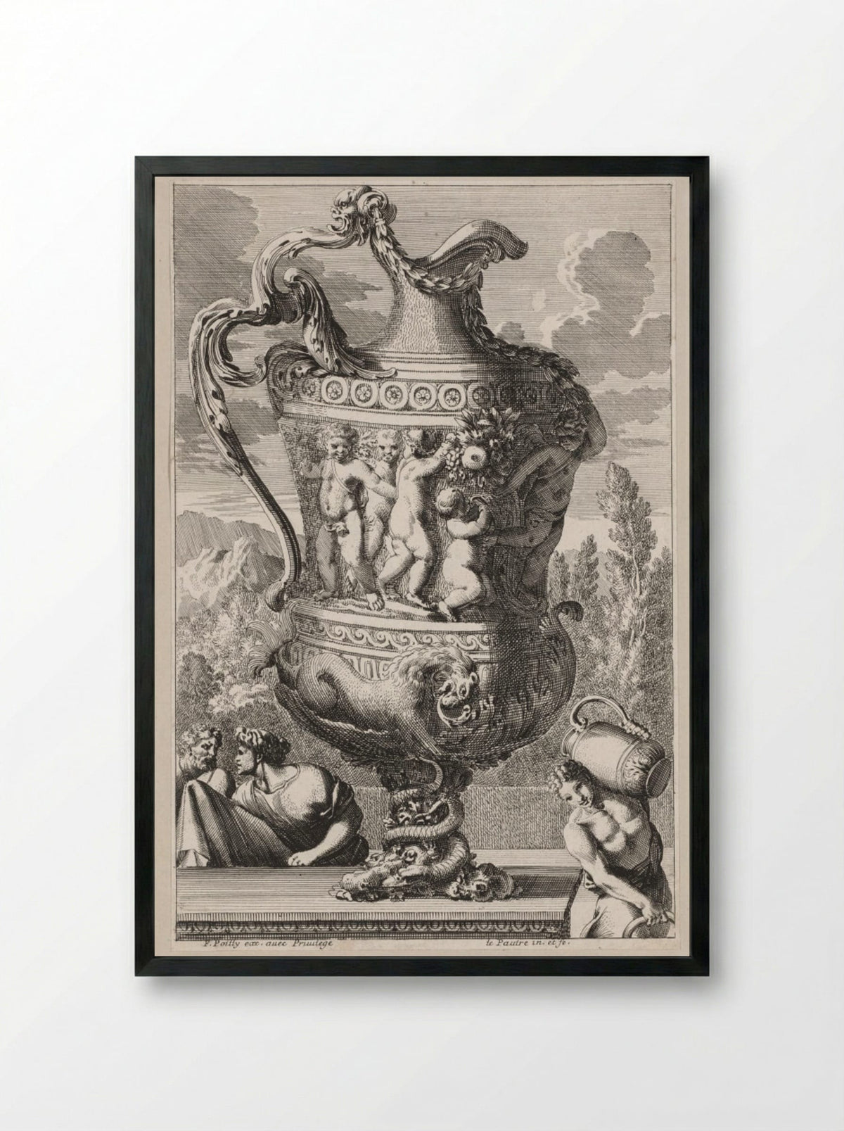 Decorative Urn - Jean Le Pautre - Framed Print Black
