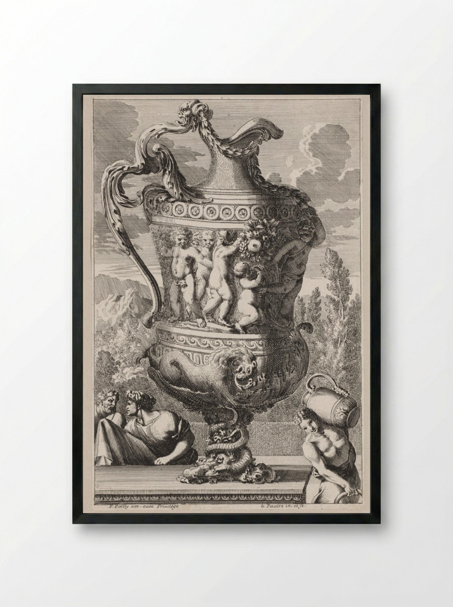 Decorative Urn - Jean Le Pautre - Framed Print Black