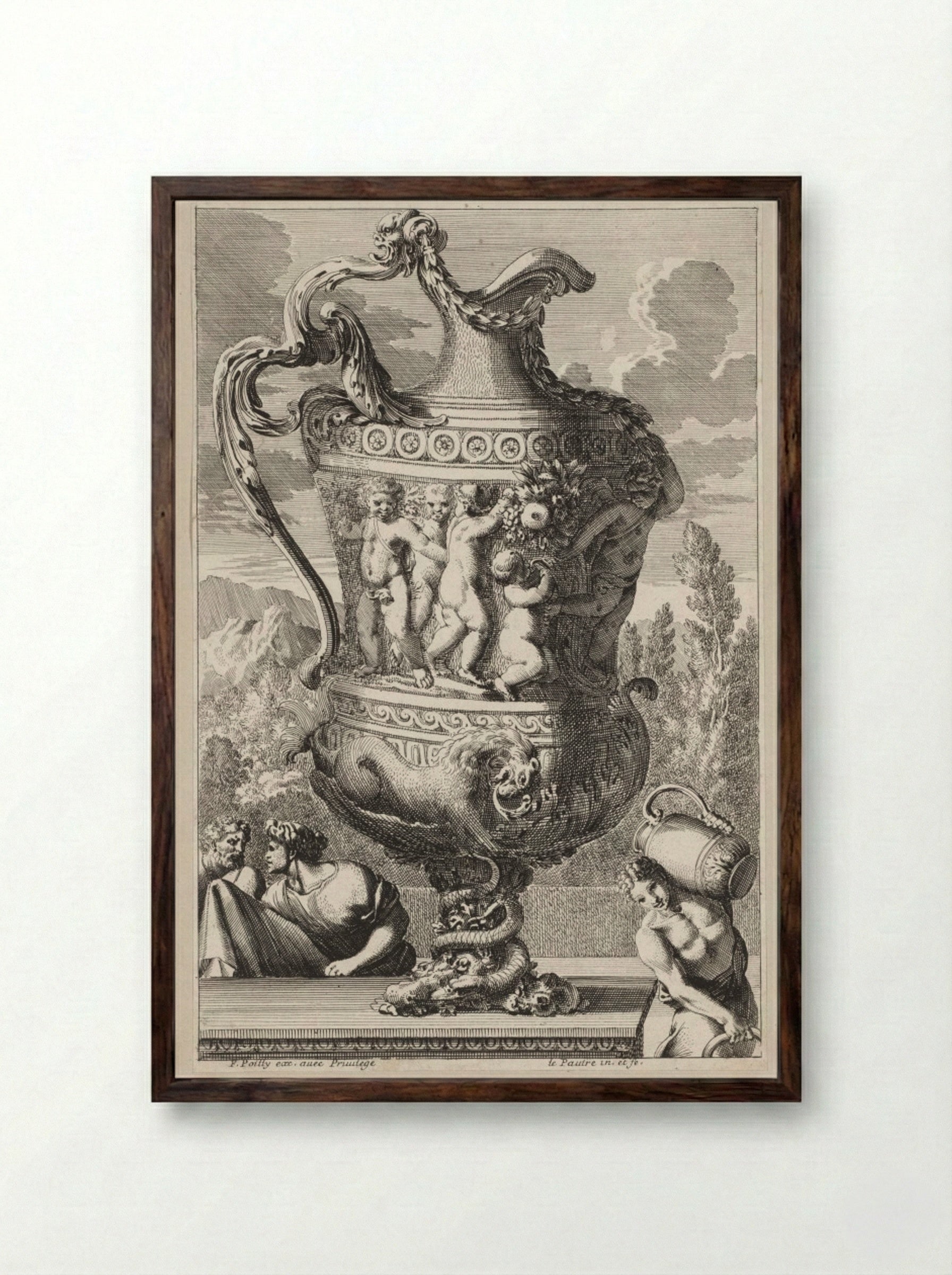 Decorative Urn - Jean Le Pautre - Framed Print Dark Wood