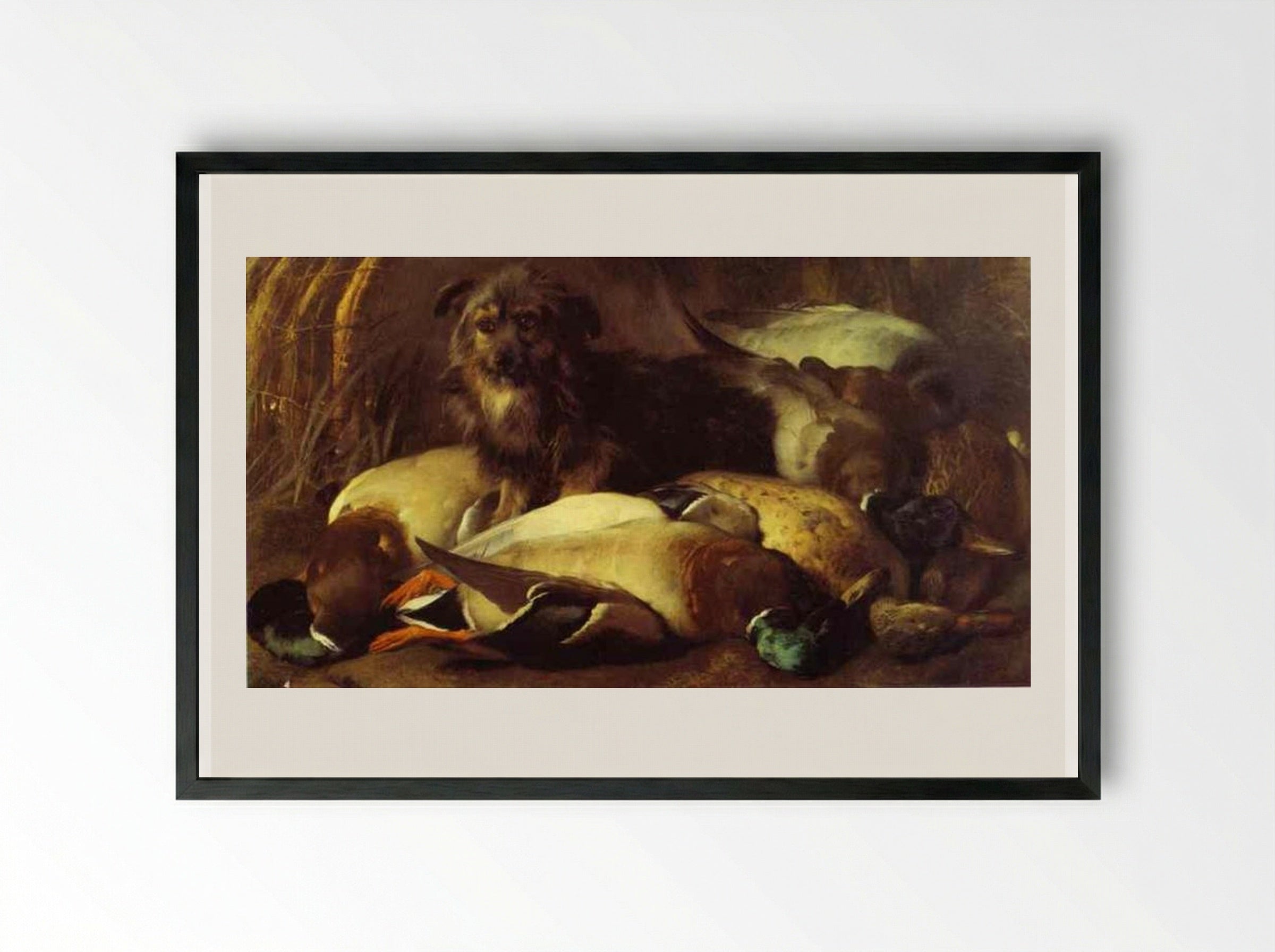 Decoyman's Dog and Duck - Edwin Henry Landseer - Framed Print Black