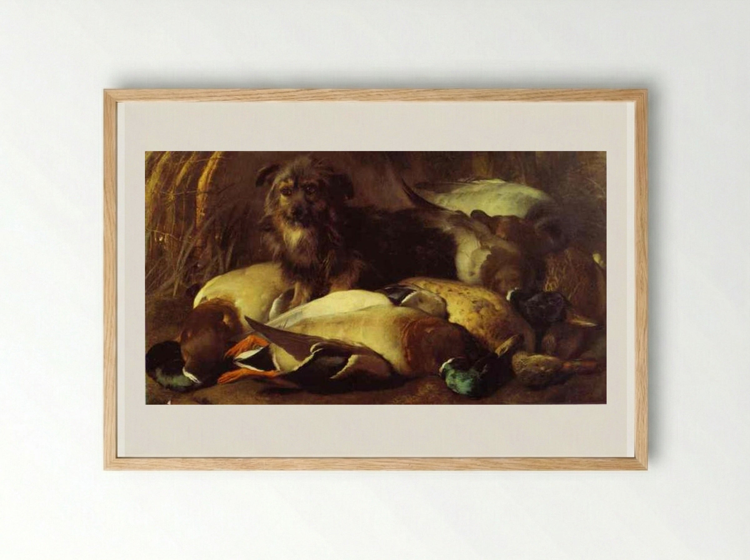 Decoyman's Dog and Duck - Edwin Henry Landseer - Framed Print Wood