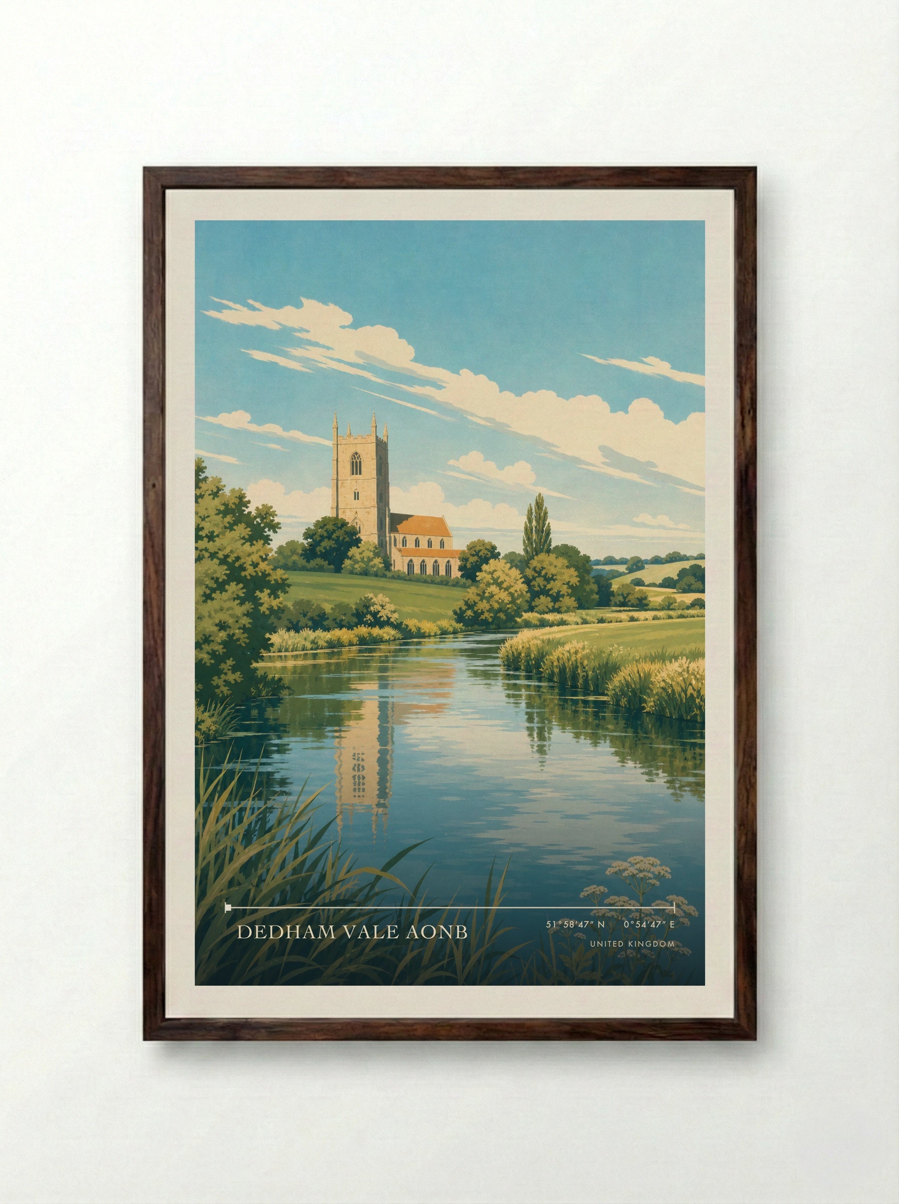 Dedham Vale AONB United Kingdom Travel Poster - Framed Print Dark Wood