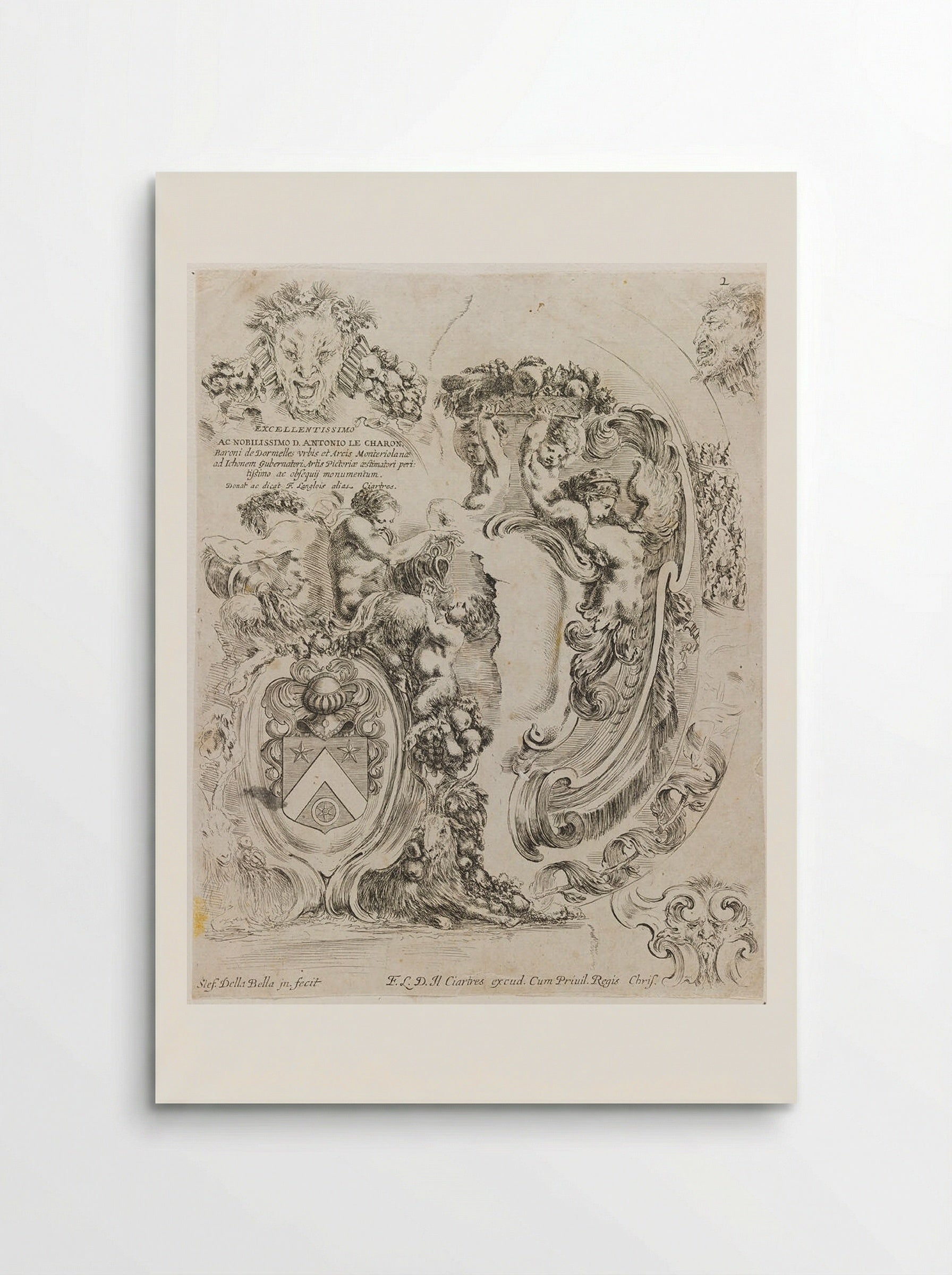 Dedication Page to Antonio Le Charon, with Coat of Arms - Stefano Della Bella - Poster