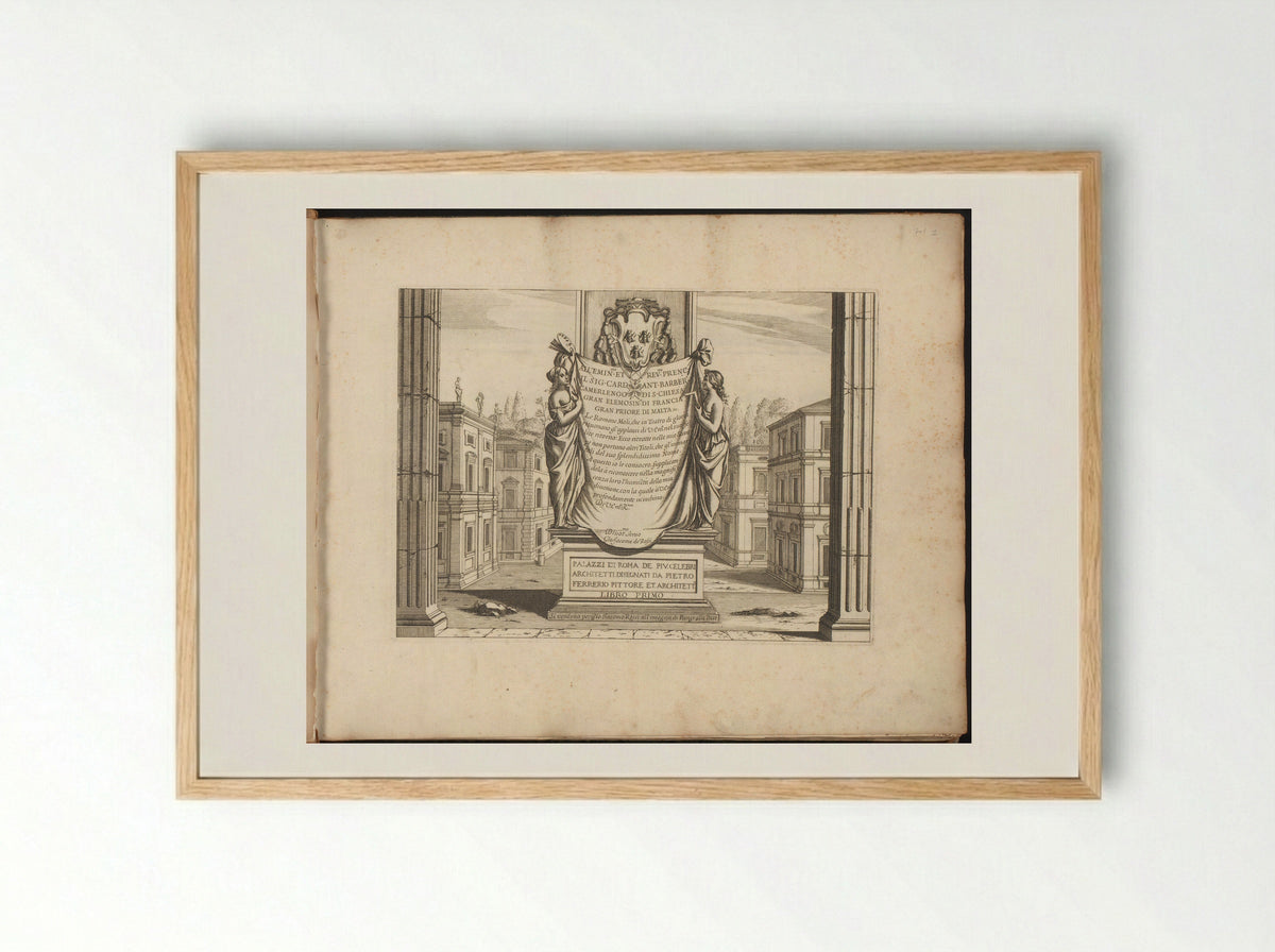 Dedication Plate to Antonio Barberini - Giovanni Battista Falda - Framed Print Wood