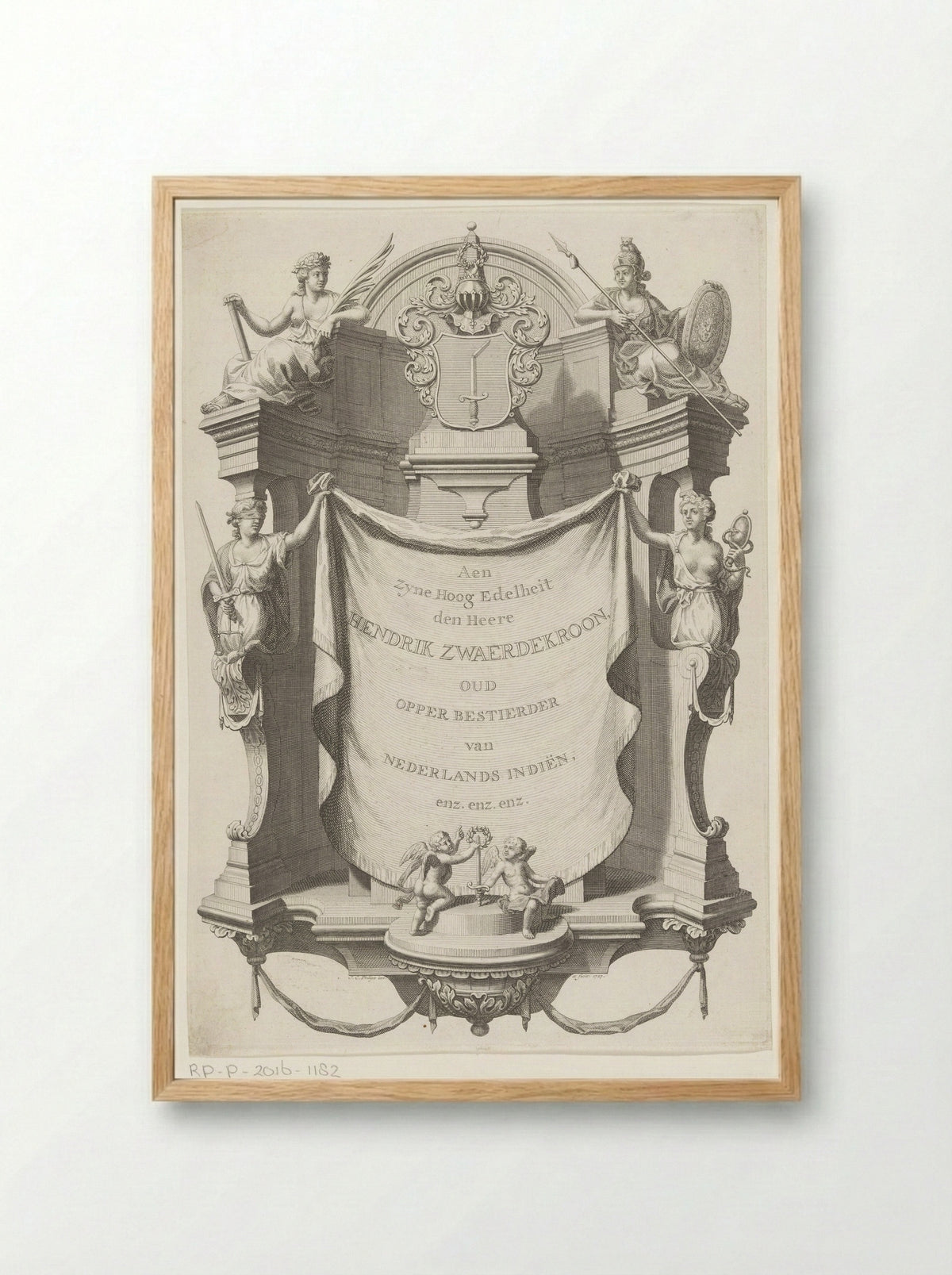 Dedication with the Coat of Arms of Hendrik Zwaerdekroon - Joannes van Braam & Gerard onder de Linden - Framed Print Wood