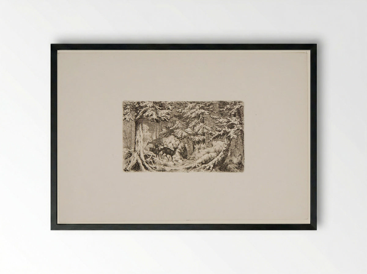 Deer in a Forest - Friedrich Anton Wolff - Framed Print Black