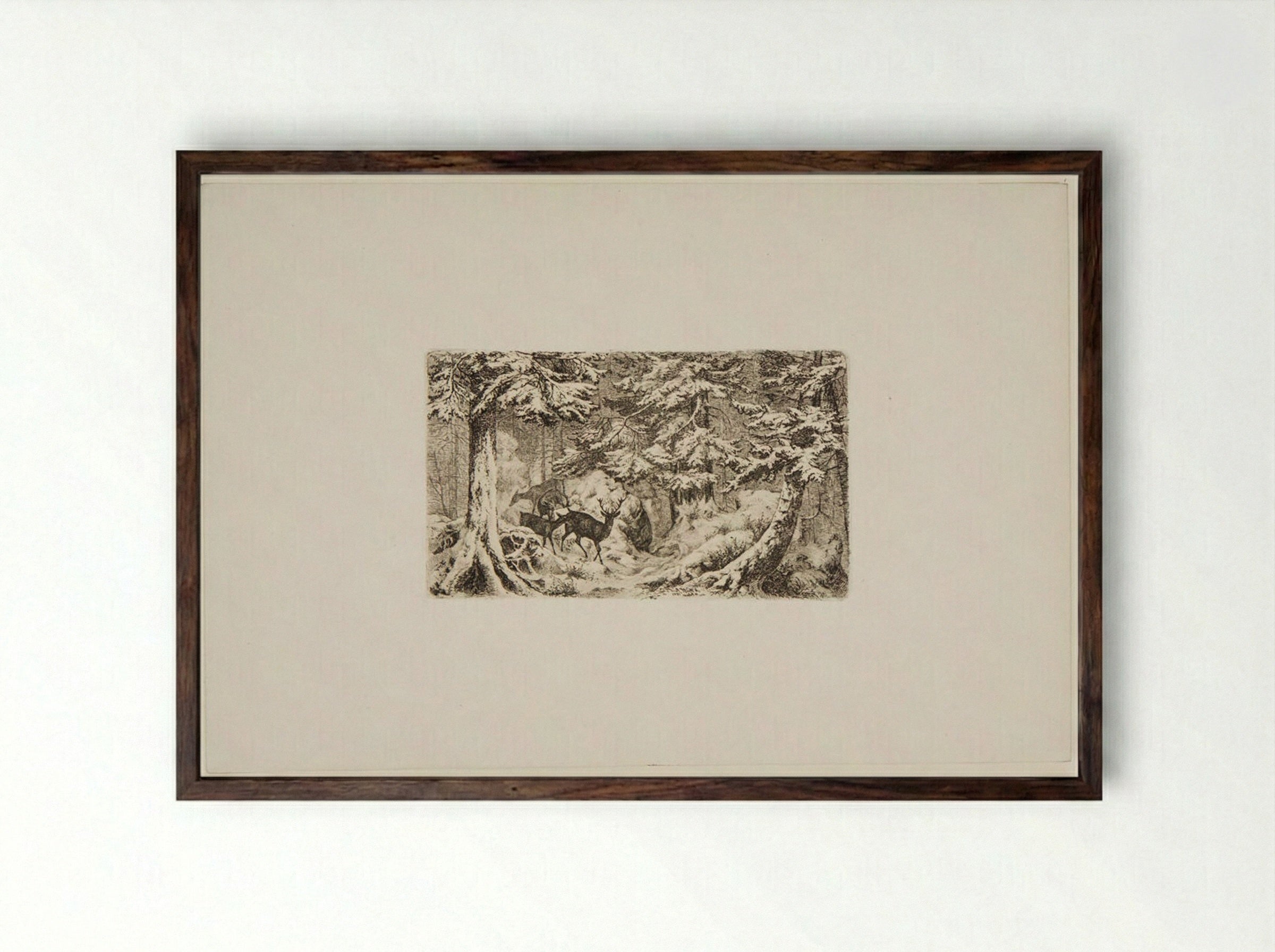 Deer in a Forest - Friedrich Anton Wolff - Framed Print Dark Wood