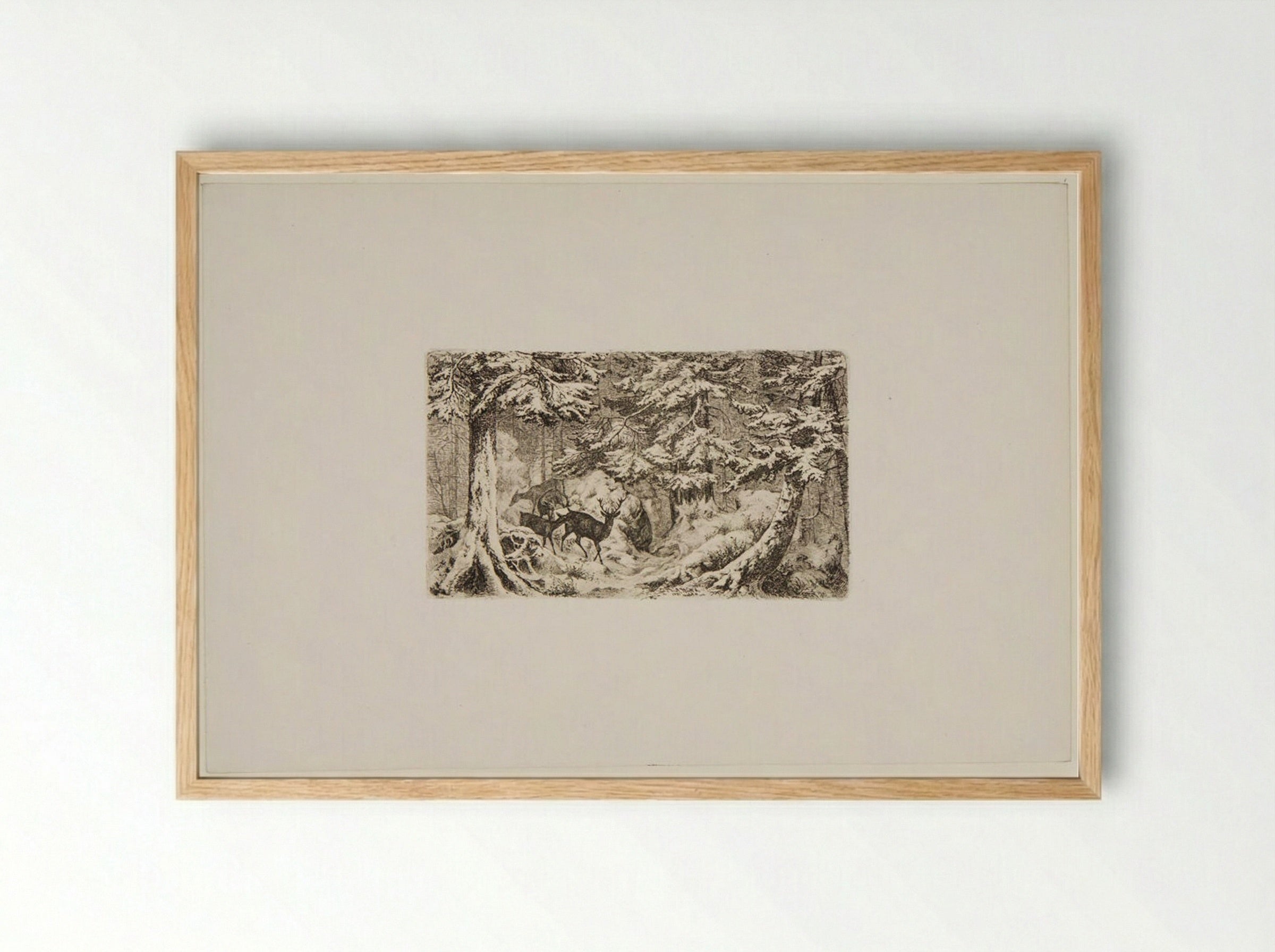 Deer in a Forest - Friedrich Anton Wolff - Framed Print Wood