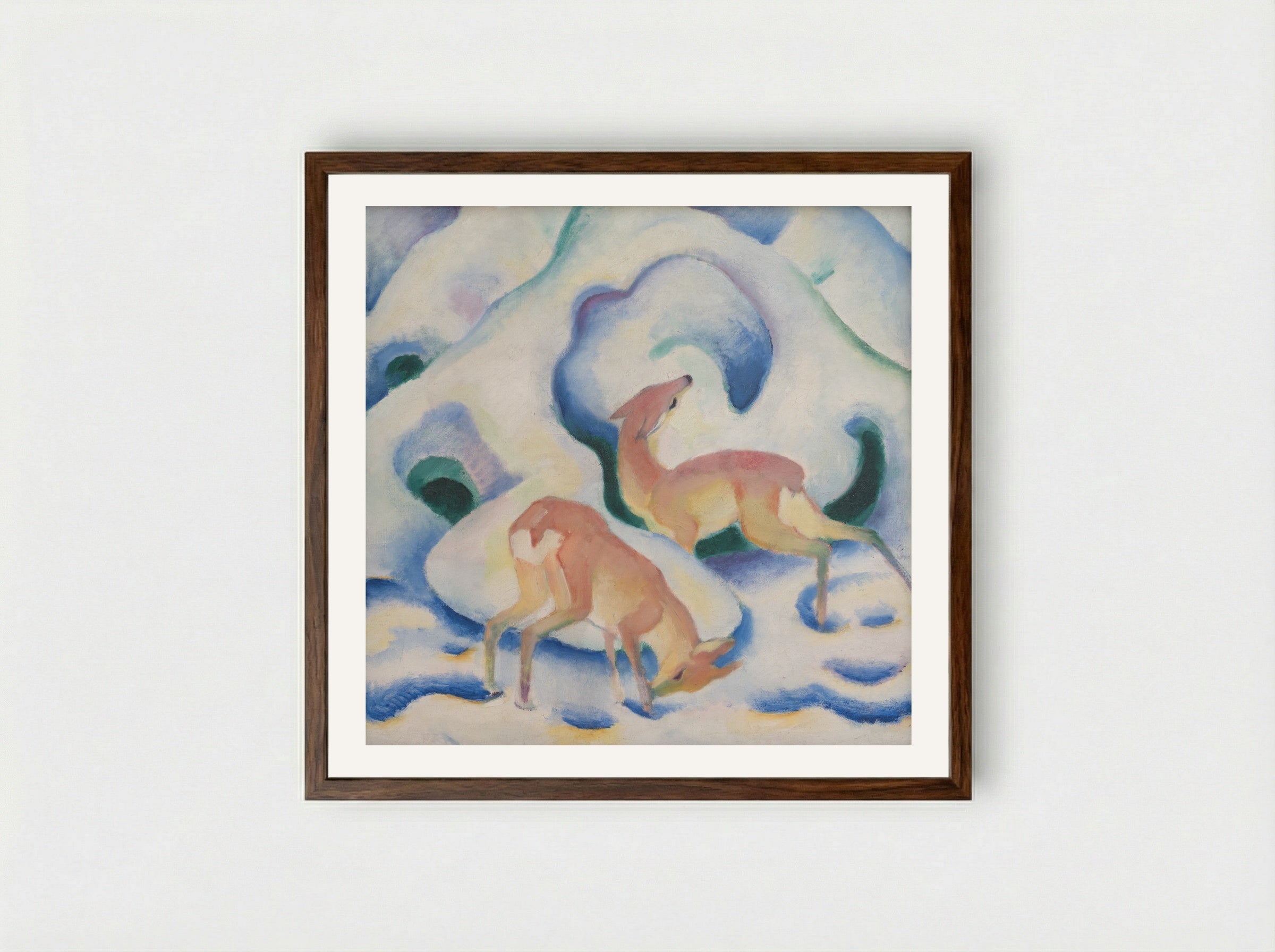 Deer in the Snow - Franz Marc - Framed Print Dark Wood