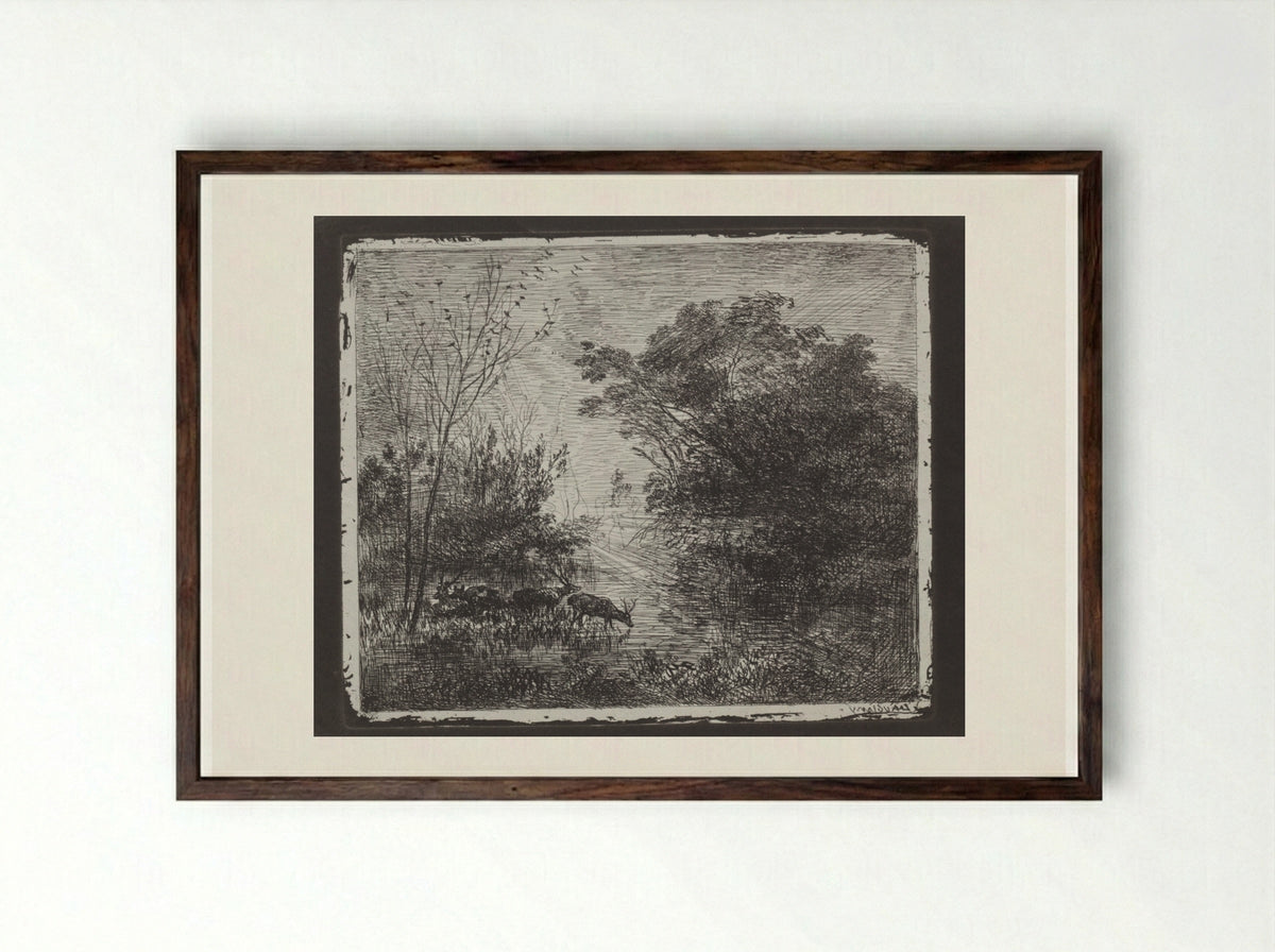 Deer - Charles-François Daubigny - Framed Print Dark Wood
