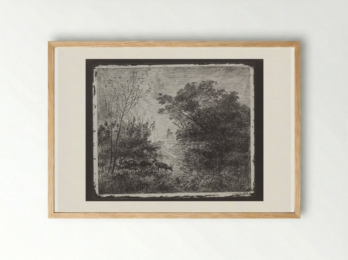 Deer - Charles-François Daubigny - Framed Print Wood