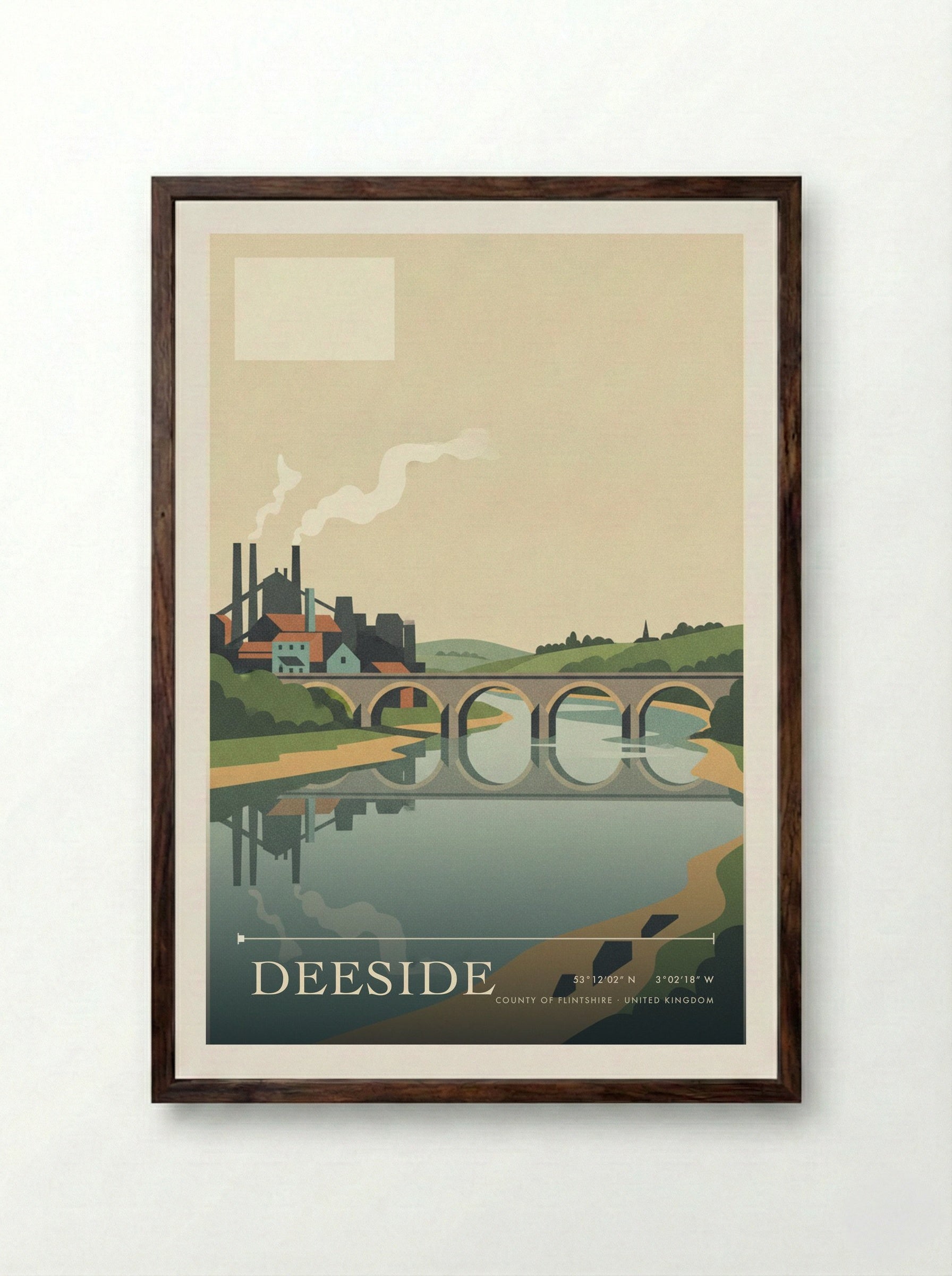 Deeside County of Flintshire United Kingdom Travel Poster - Framed Print Dark Wood