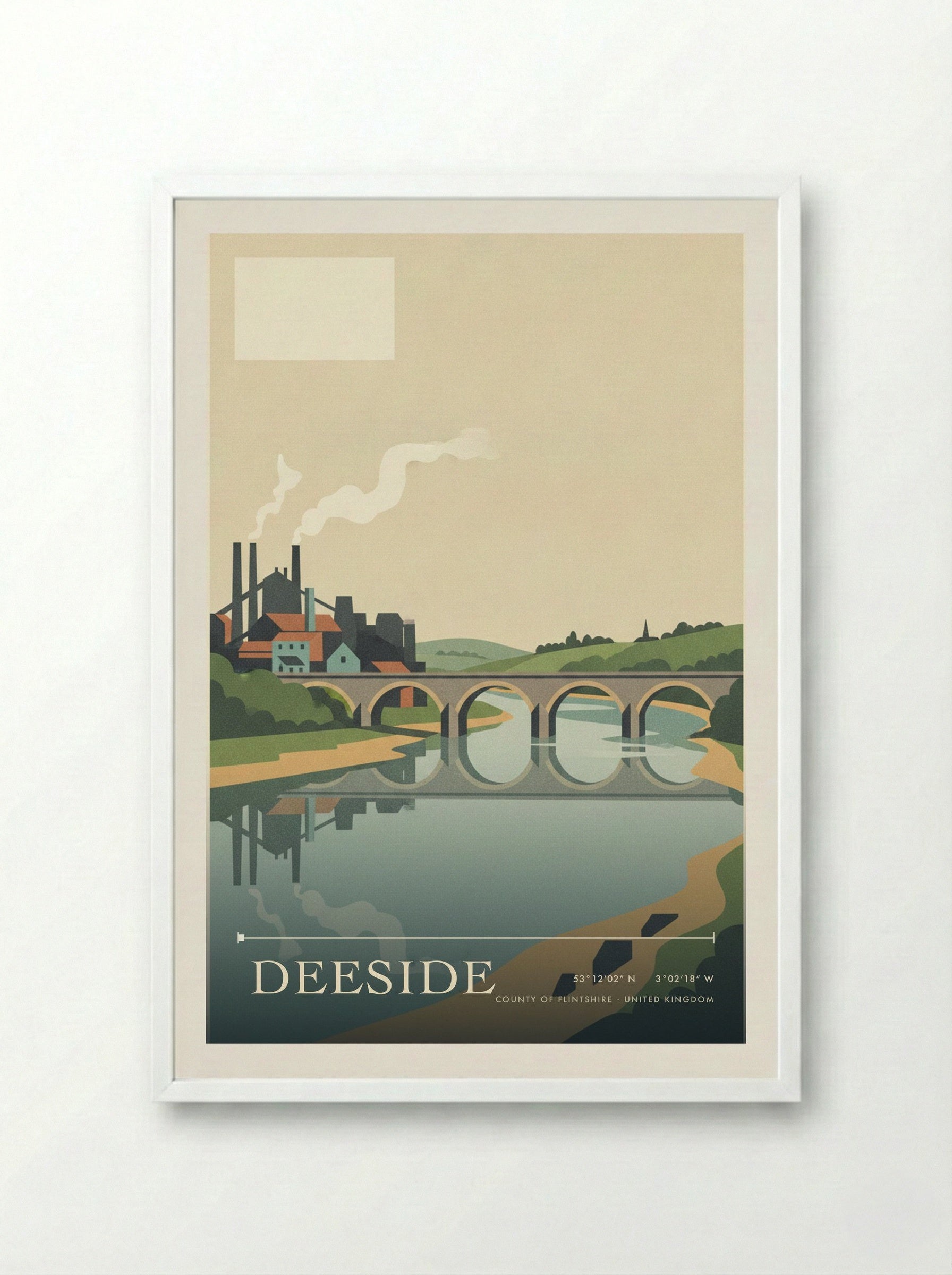Deeside County of Flintshire United Kingdom Travel Poster - Framed Print White