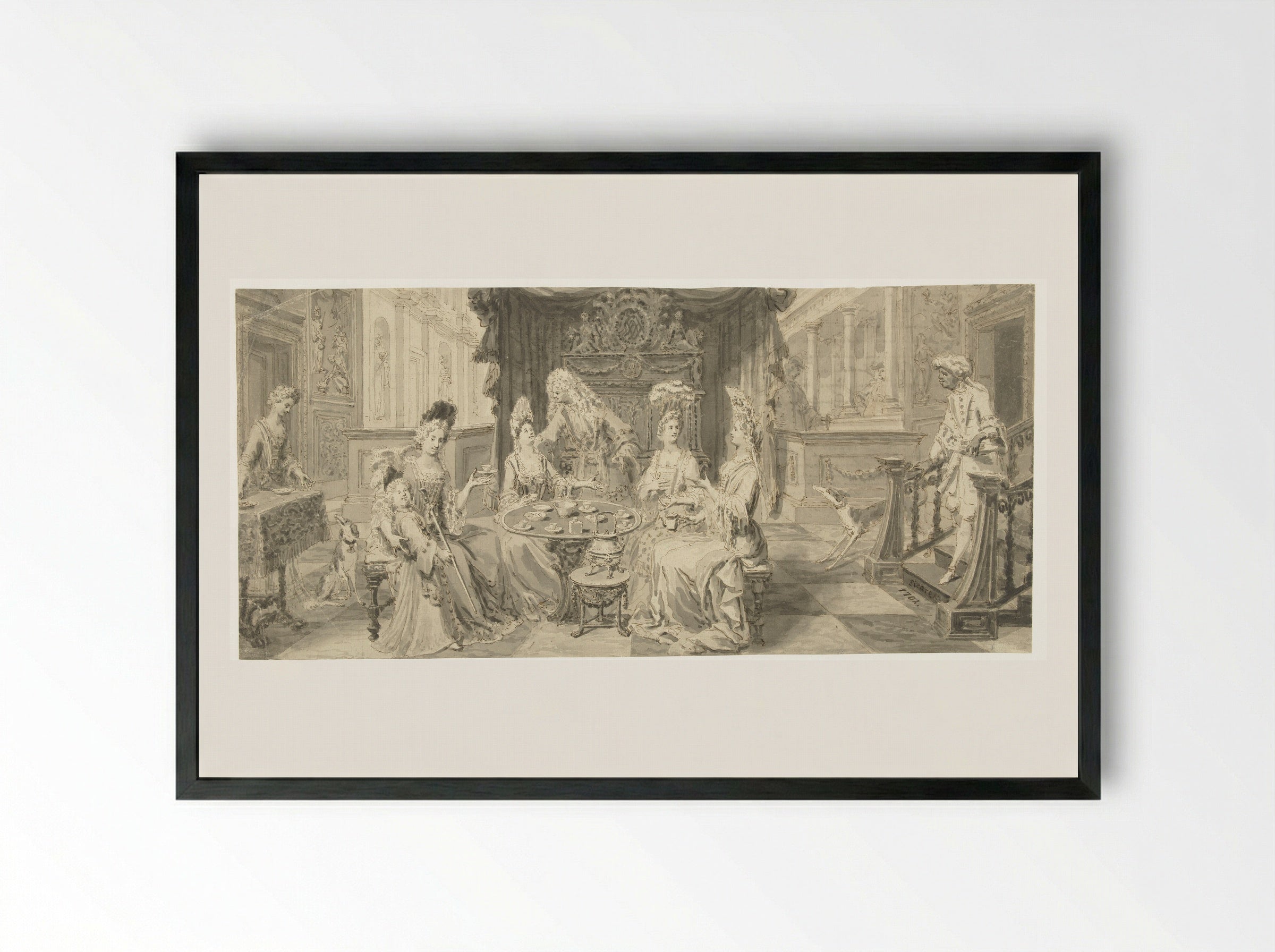 Deftig gezelschap in een salon rond de theetafel - Philip Tidemann - Framed Print Black