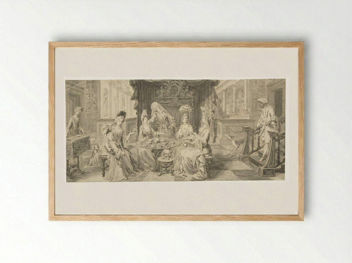 Deftig gezelschap in een salon rond de theetafel - Philip Tidemann - Framed Print Wood