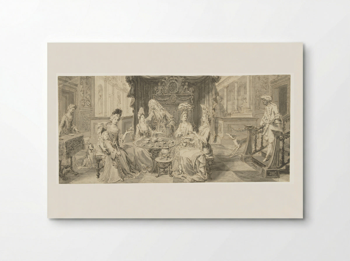 Deftig gezelschap in een salon rond de theetafel - Philip Tidemann - Poster