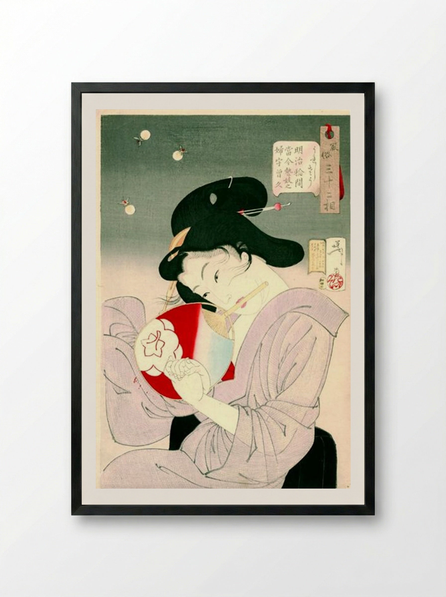 Delighted- The Appearance of a Geisha Today, during the Meiji Era - Tsukioka Yoshitoshi - Framed Print Black