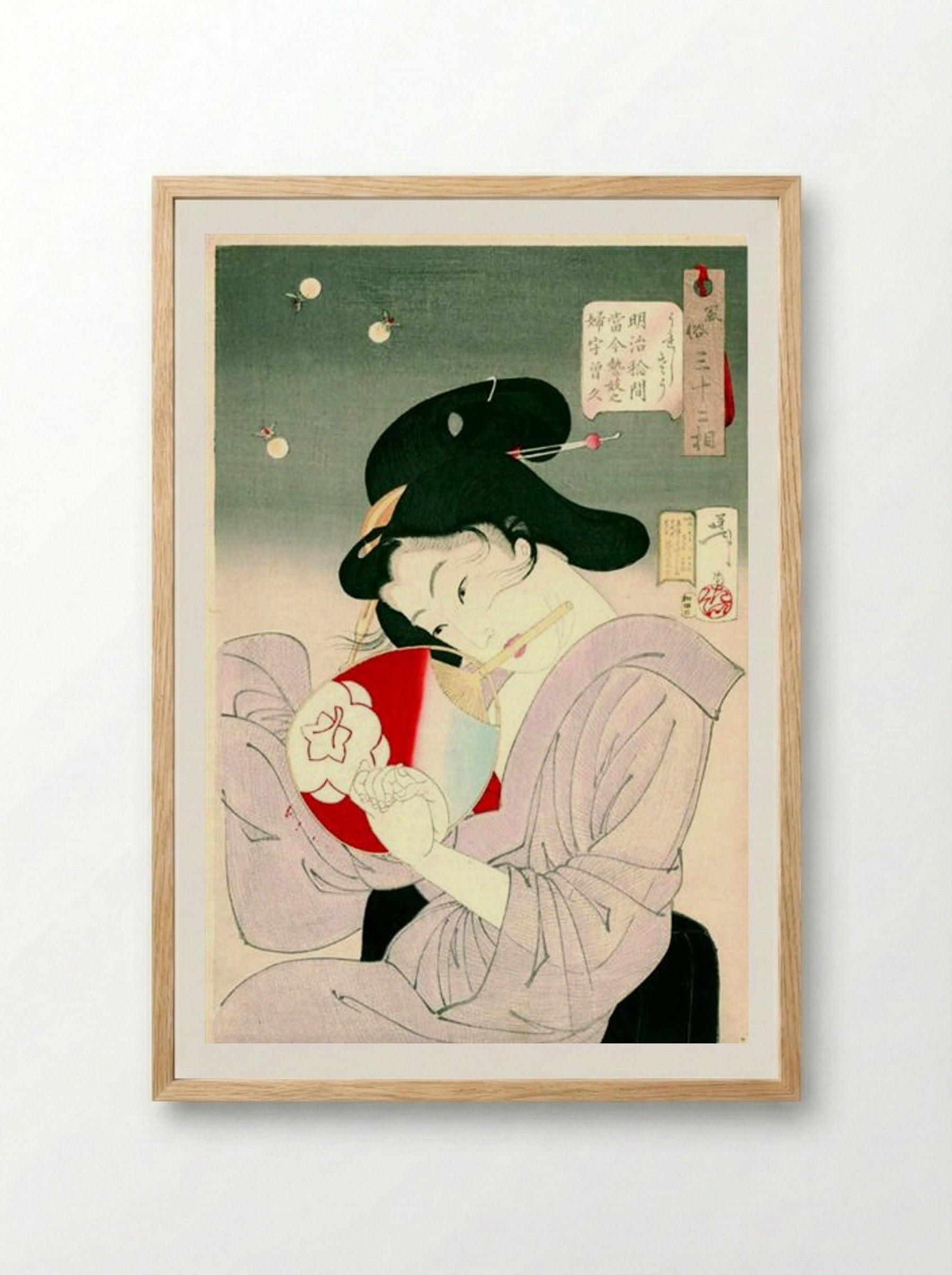 Delighted- The Appearance of a Geisha Today, during the Meiji Era - Tsukioka Yoshitoshi - Framed Print Wood
