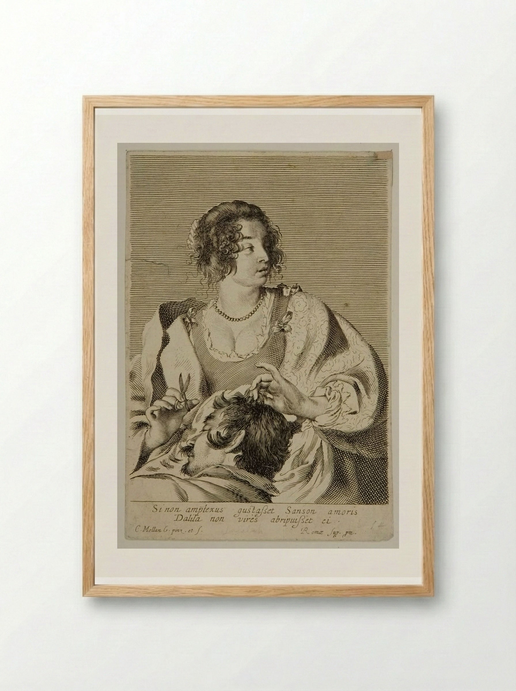 Delilah Cutting Samson's Hair - Claude Mellan - Framed Print Wood
