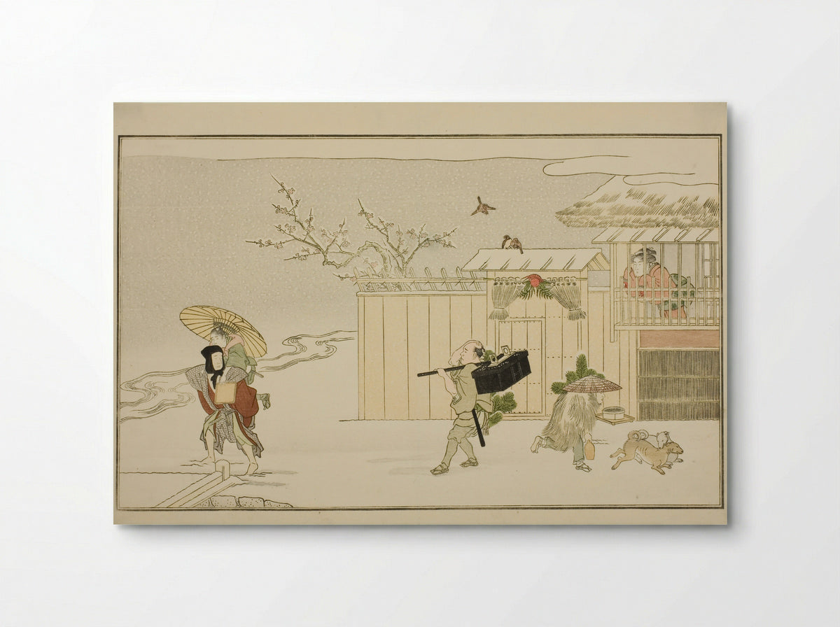 Delivering New Year Gifts in the Snow - Kitagawa Utamaro - Poster