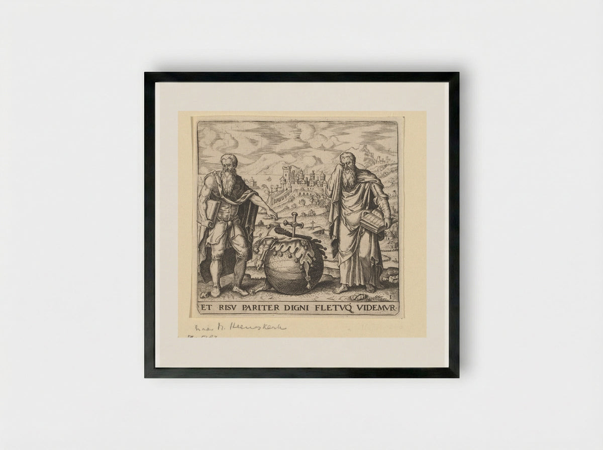 Democritus and Heraclitus - Johann Theodor de Bry - Framed Print Black