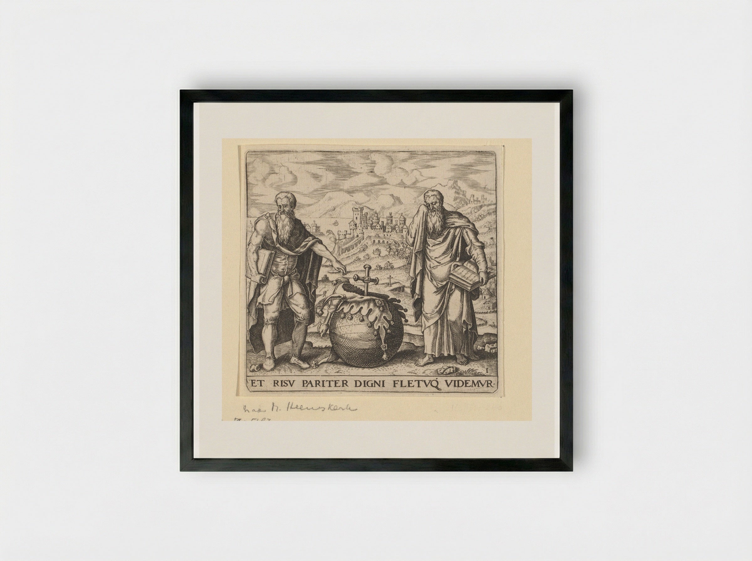 Democritus and Heraclitus - Johann Theodor de Bry - Framed Print Black