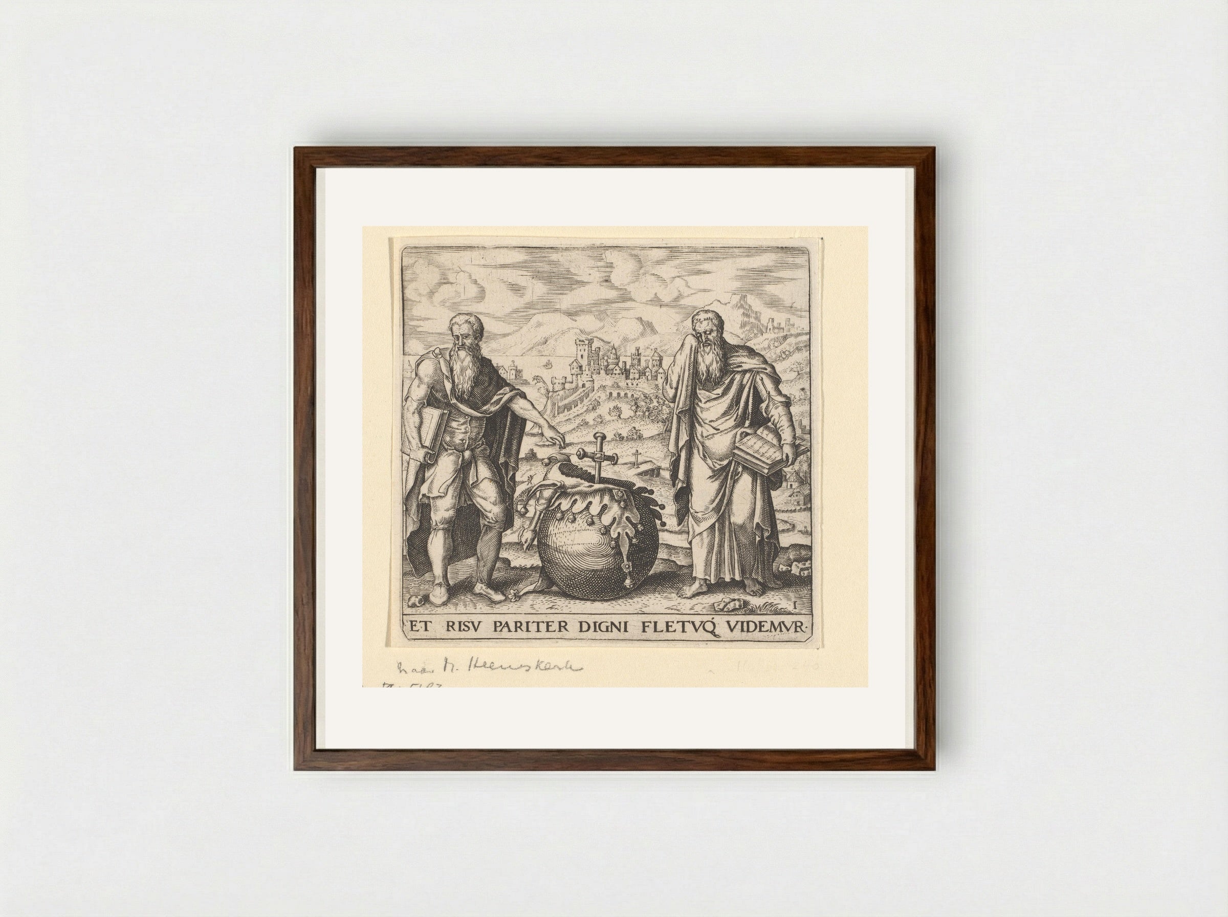 Democritus and Heraclitus - Johann Theodor de Bry - Framed Print Dark Wood