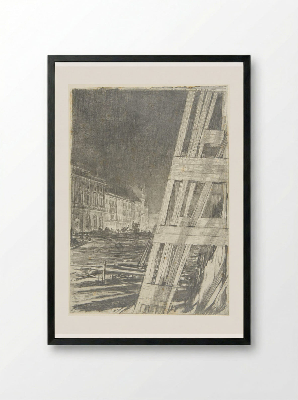 Demolition - A Night Scene - Muirhead Bone - Framed Print Black