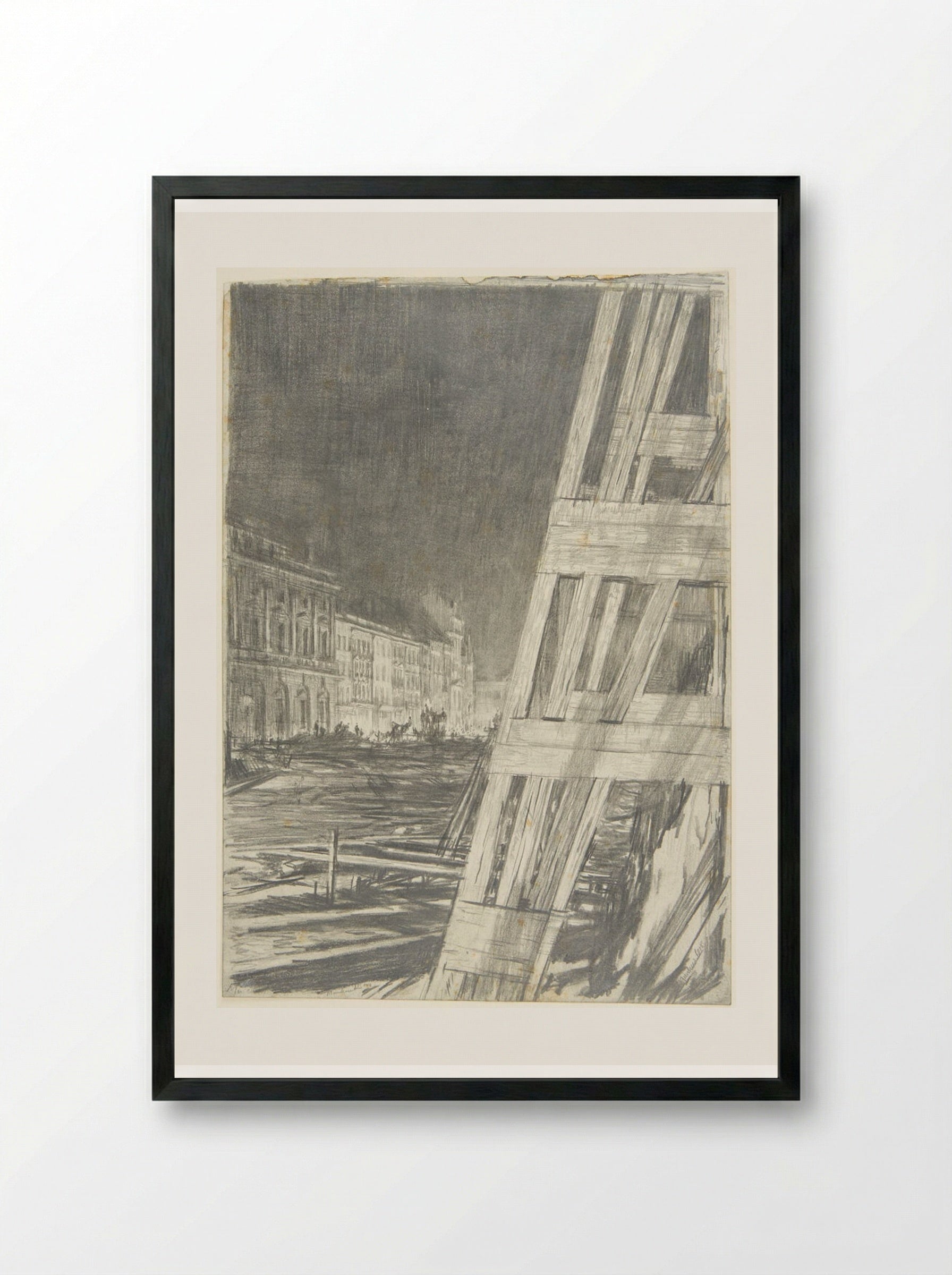 Demolition - A Night Scene - Muirhead Bone - Framed Print Black