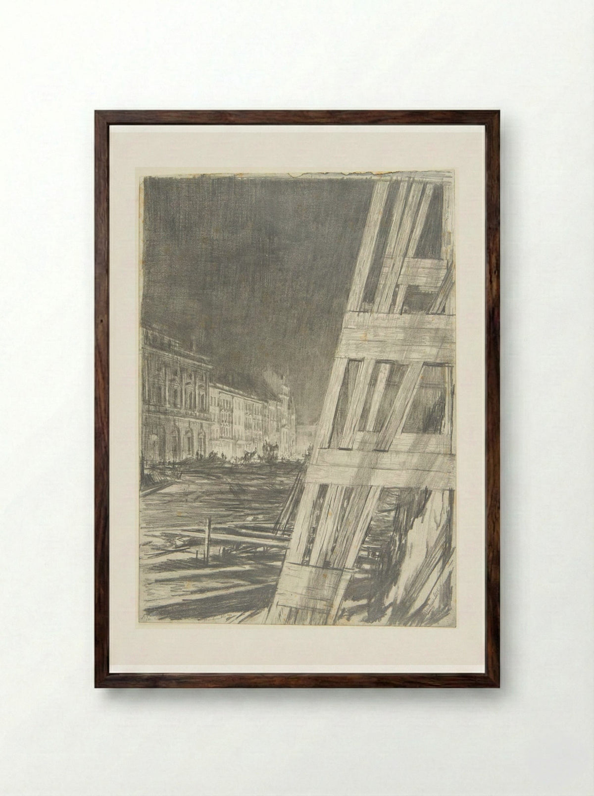 Demolition - A Night Scene - Muirhead Bone - Framed Print Dark Wood