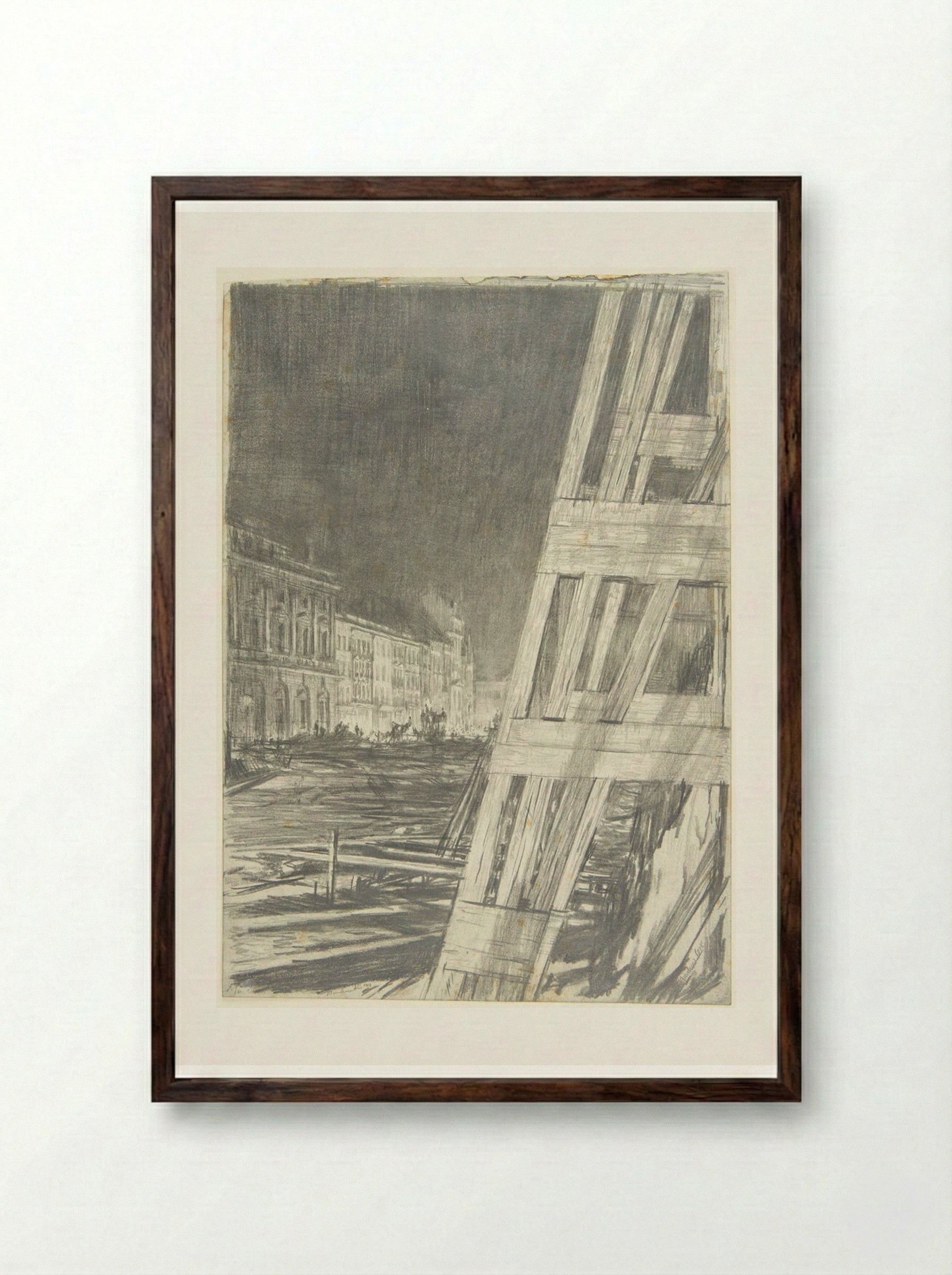 Demolition - A Night Scene - Muirhead Bone - Framed Print Dark Wood