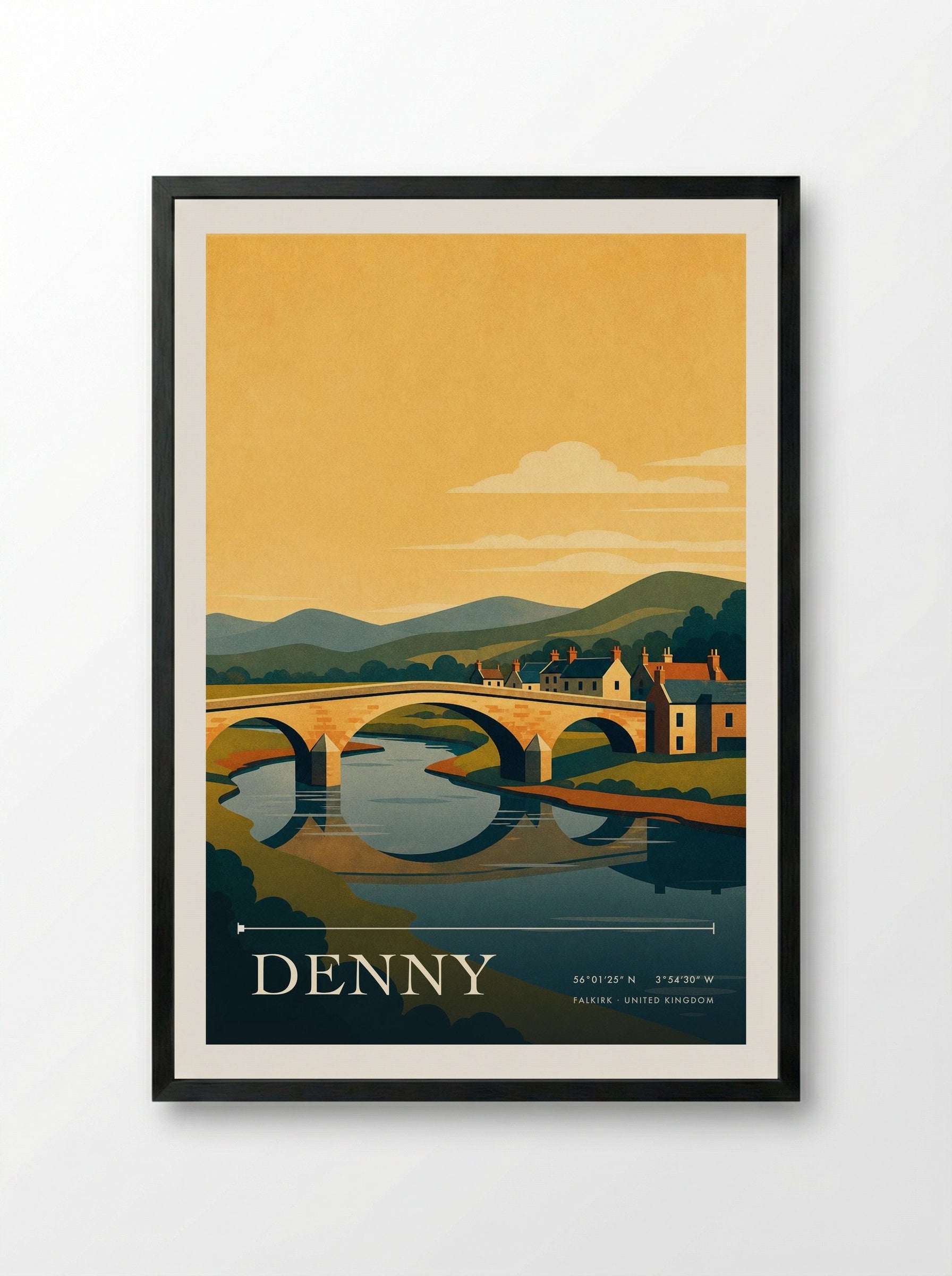 Denny Falkirk United Kingdom Travel Poster - Framed Print Black