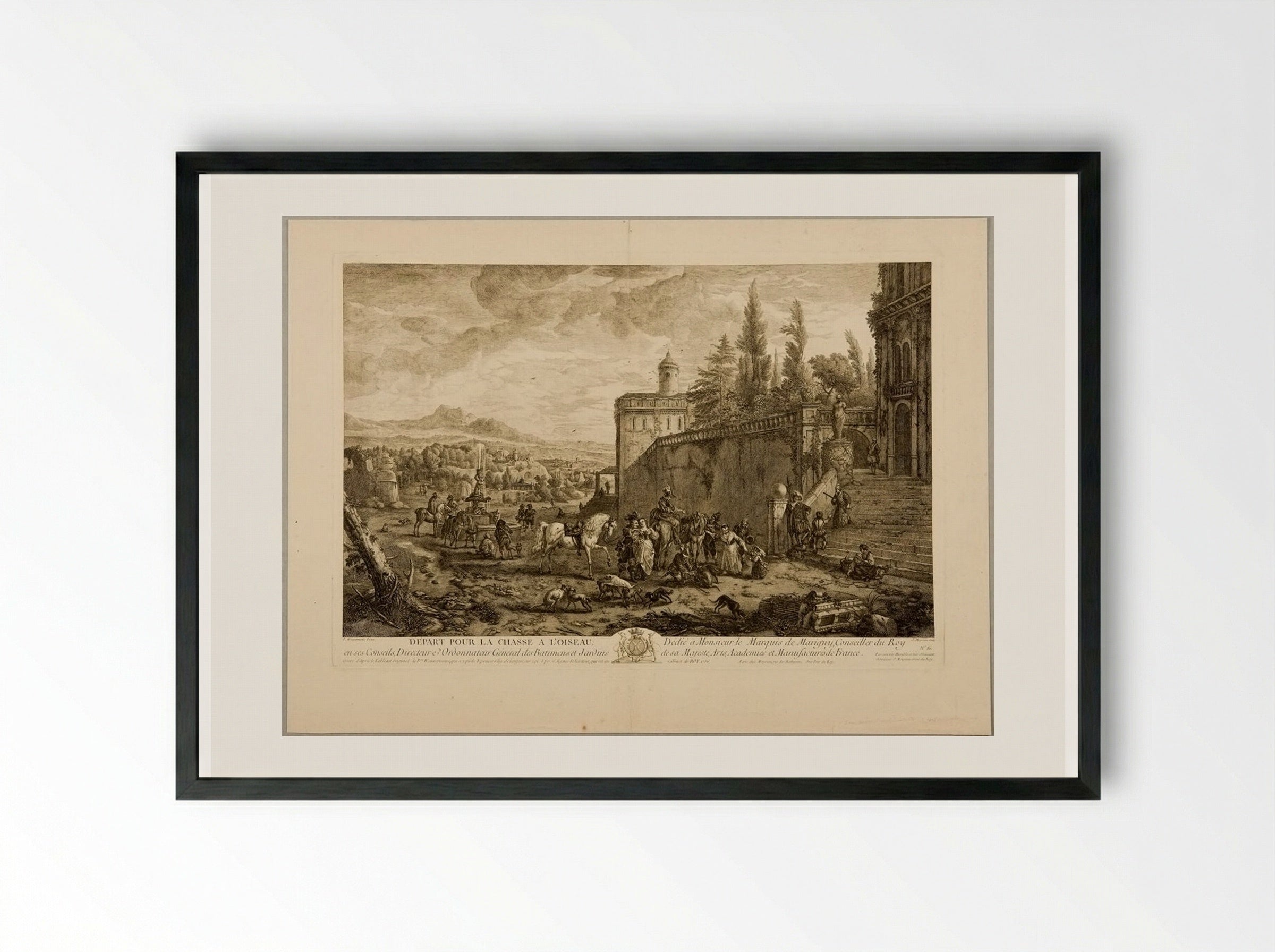 Departure for the Bird Hunt - Jean Moyreau - Framed Print Black