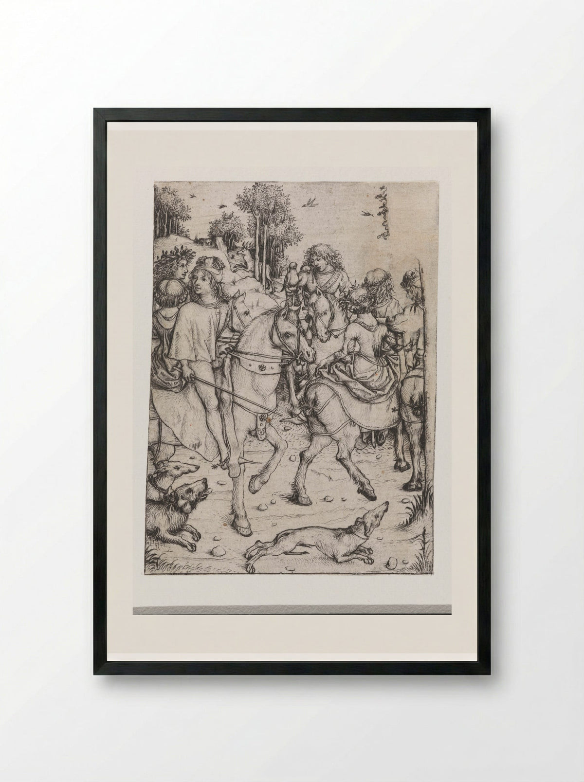 Departure for the Hunt - Master of the Amsterdam Cabinet - Framed Print Black
