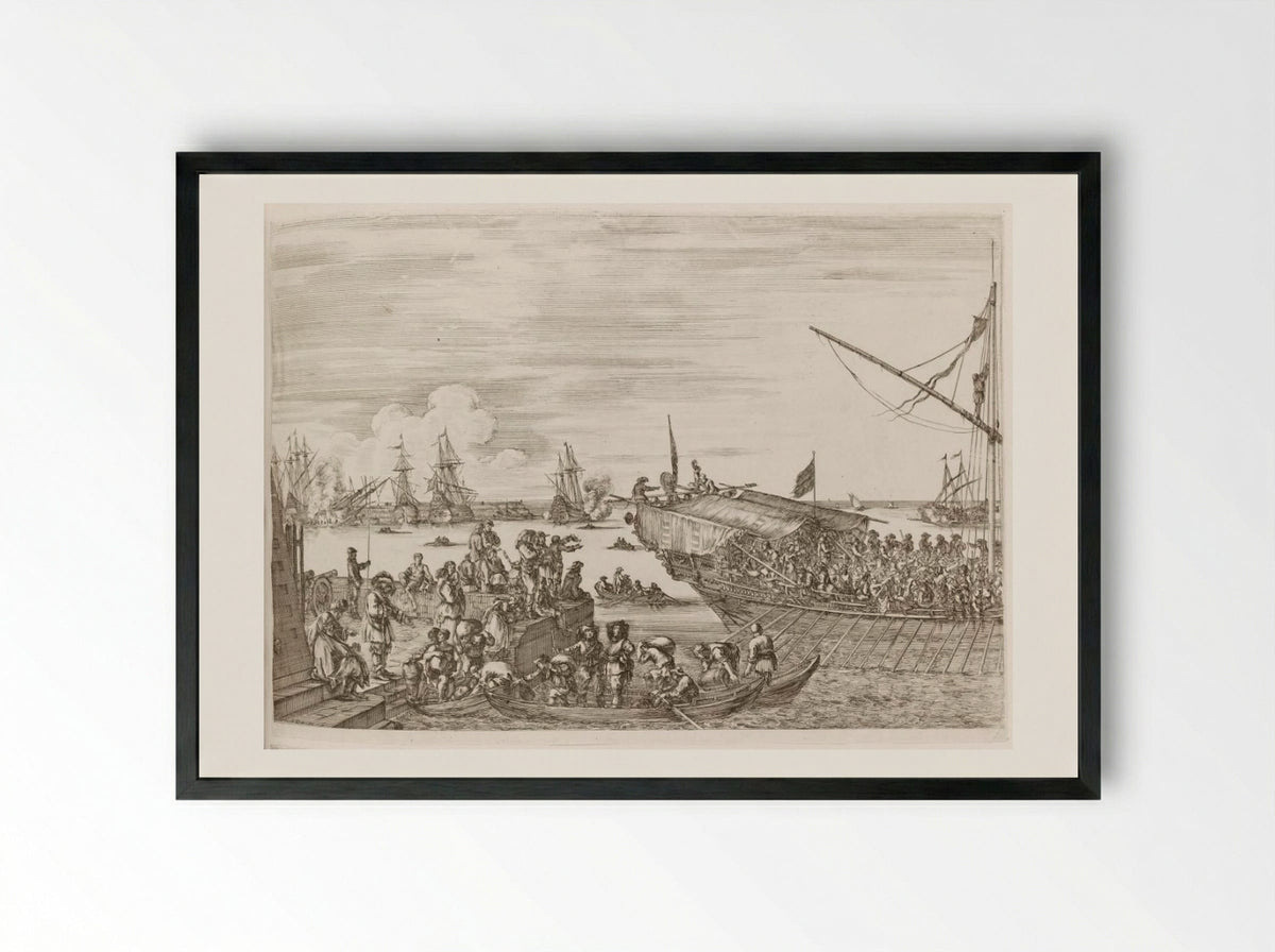Departure of a Galley Ship - Stefano Della Bella - Framed Print Black