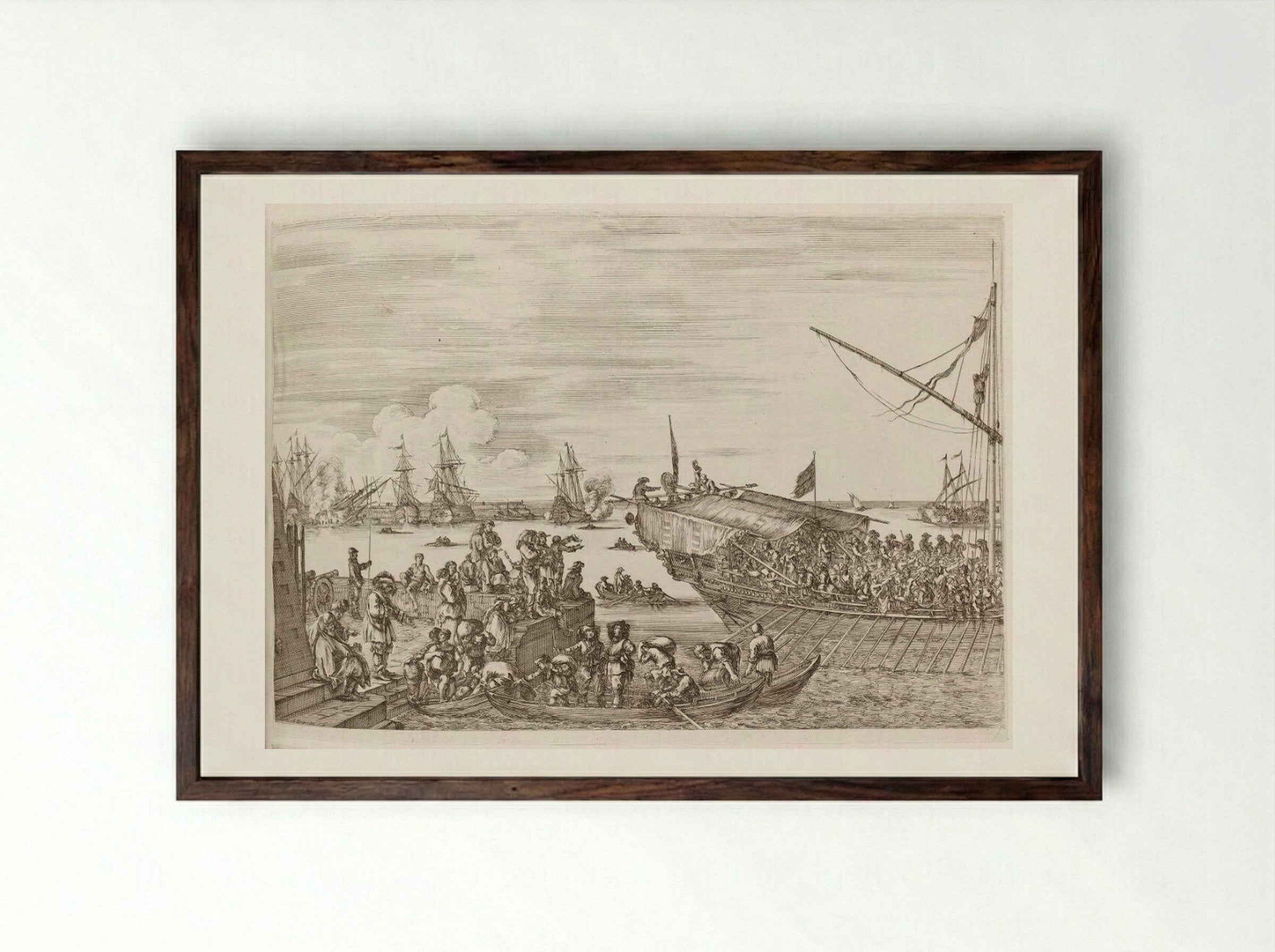 Departure of a Galley Ship - Stefano Della Bella - Framed Print Dark Wood