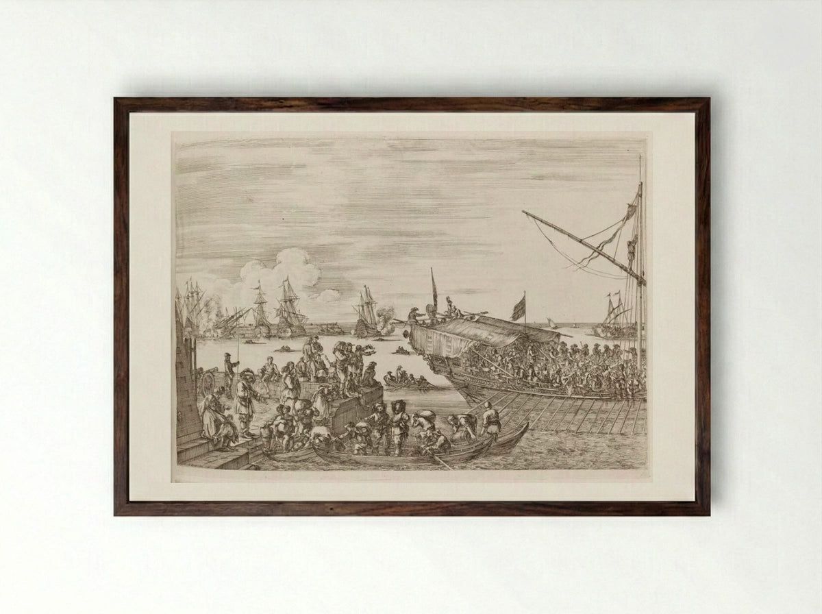 Departure of a Galley Ship - Stefano Della Bella - Framed Print Dark Wood