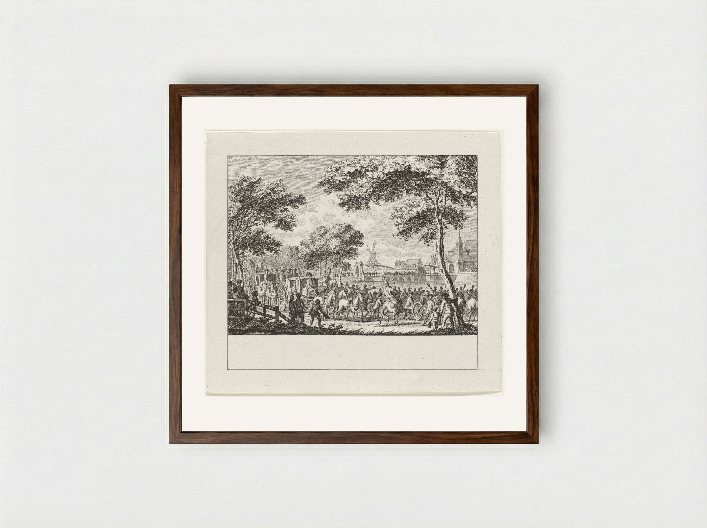 Departure of the Prussians from Amsterdam - Cornelis Brouwer - Framed Print Dark Wood