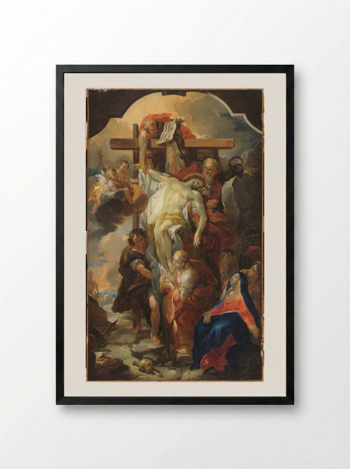 Deposition from the Cross - Johann Michael Rottmayr - Framed Print Black