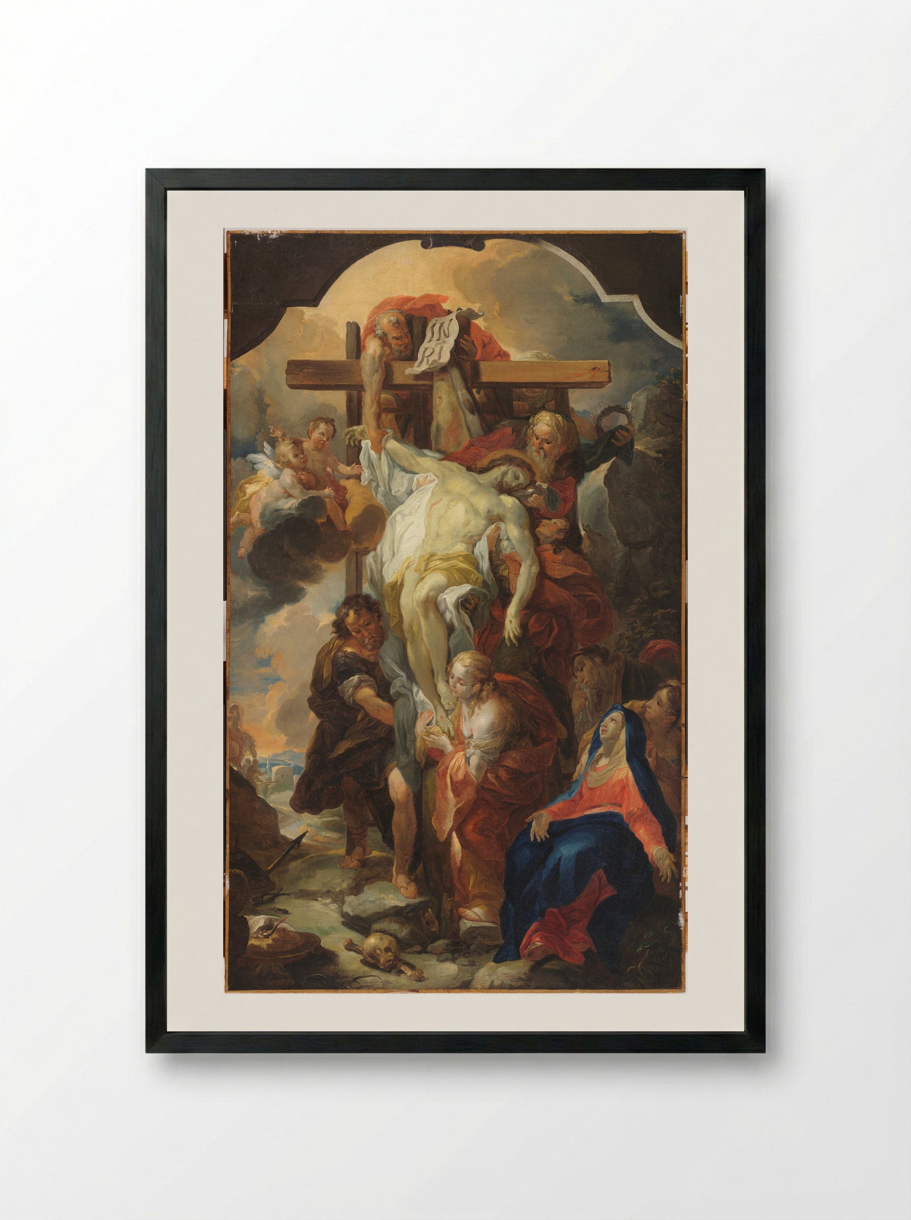 Deposition from the Cross - Johann Michael Rottmayr - Framed Print Black