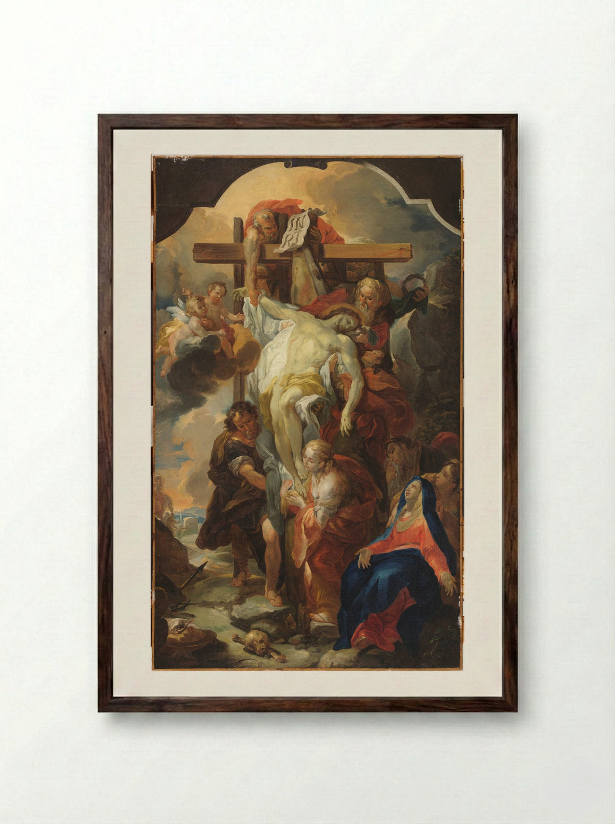 Deposition from the Cross - Johann Michael Rottmayr - Framed Print Dark Wood
