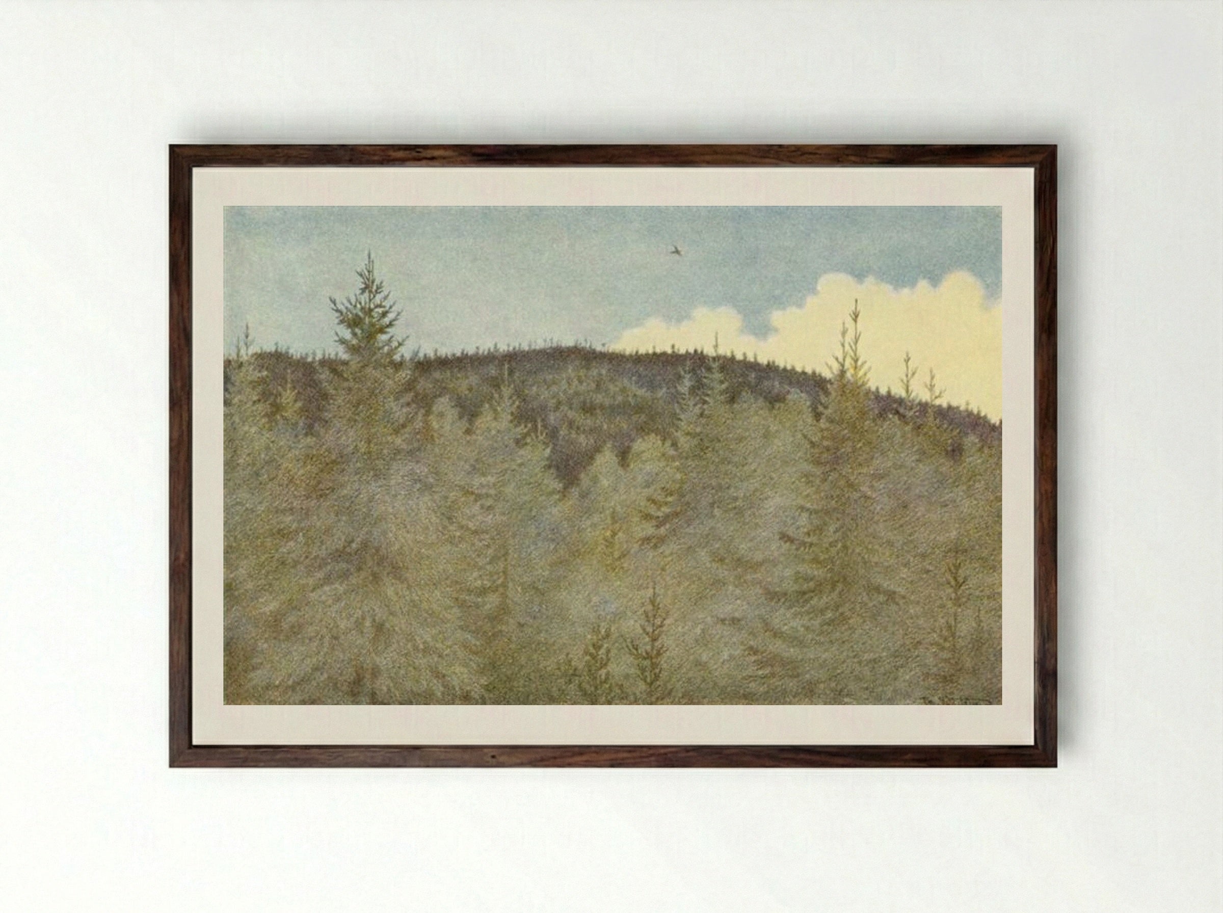 Der Floei En Fugl Over Granehei - Theodor Severin Kittelsen - Framed Print Dark Wood